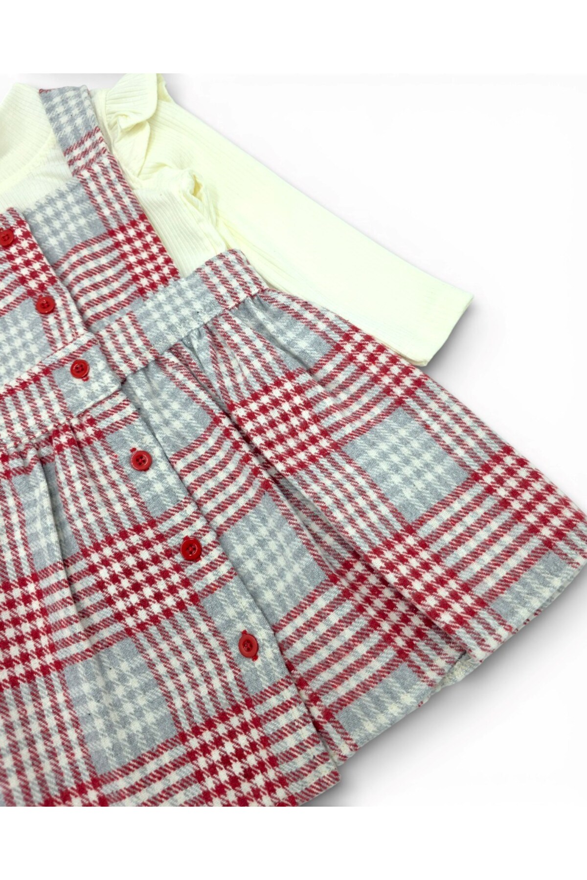 Ege Bebek Kız Çocuk Ekose Desenli 2-3-4-5-6 Yaş Salopet Elbise , Badili 2'li Şık Takım fotoğrafı 7 (önizleme)