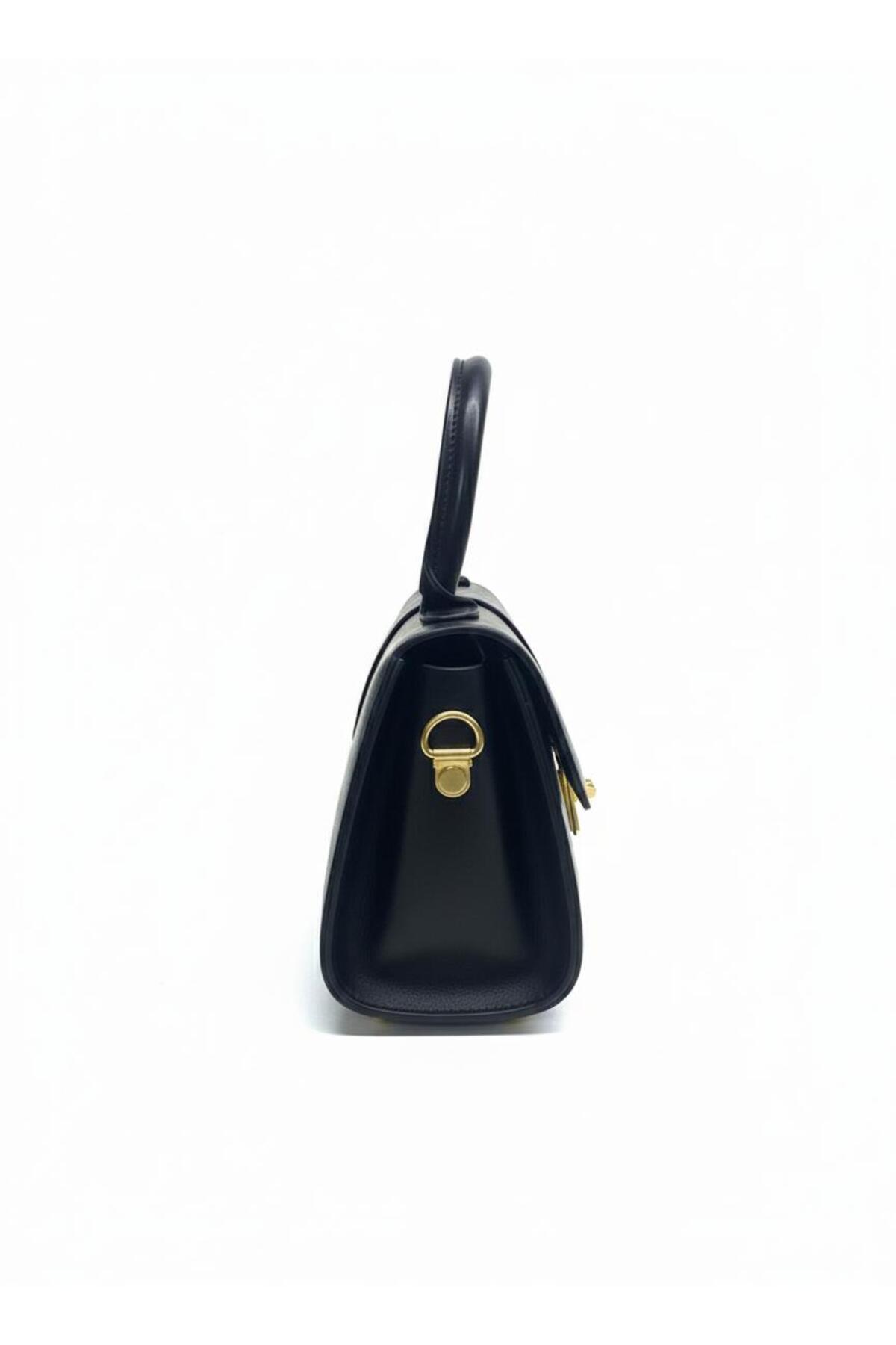 ZEGİ BAGS &MORE Siyah Minimalist Klasik El Çantası - Gold Detaylı görsel 2