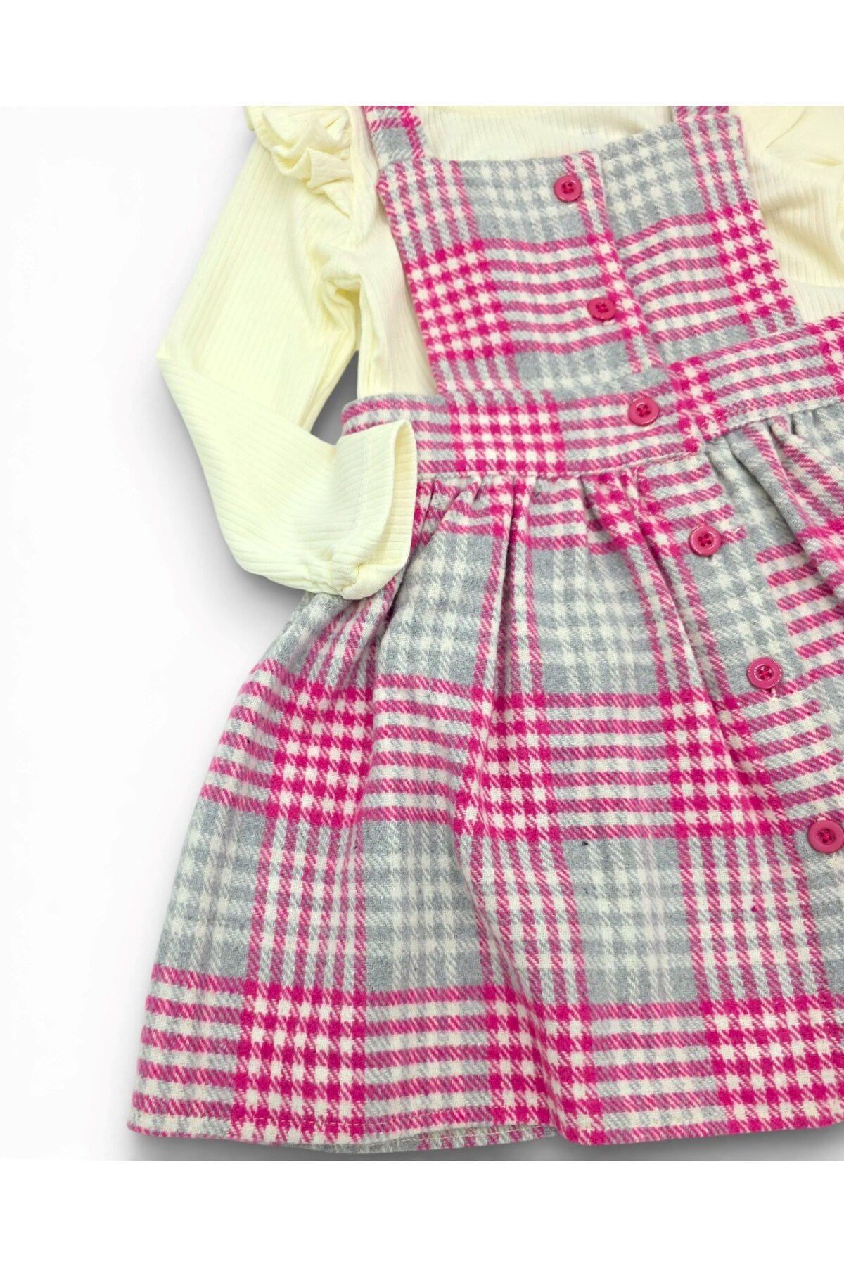 Ege Bebek Kız Çocuk Ekose Desenli 2-3-4-5-6 Yaş Salopet Elbise , Badili 2'li Şık Takım fotoğrafı 4 (önizleme)
