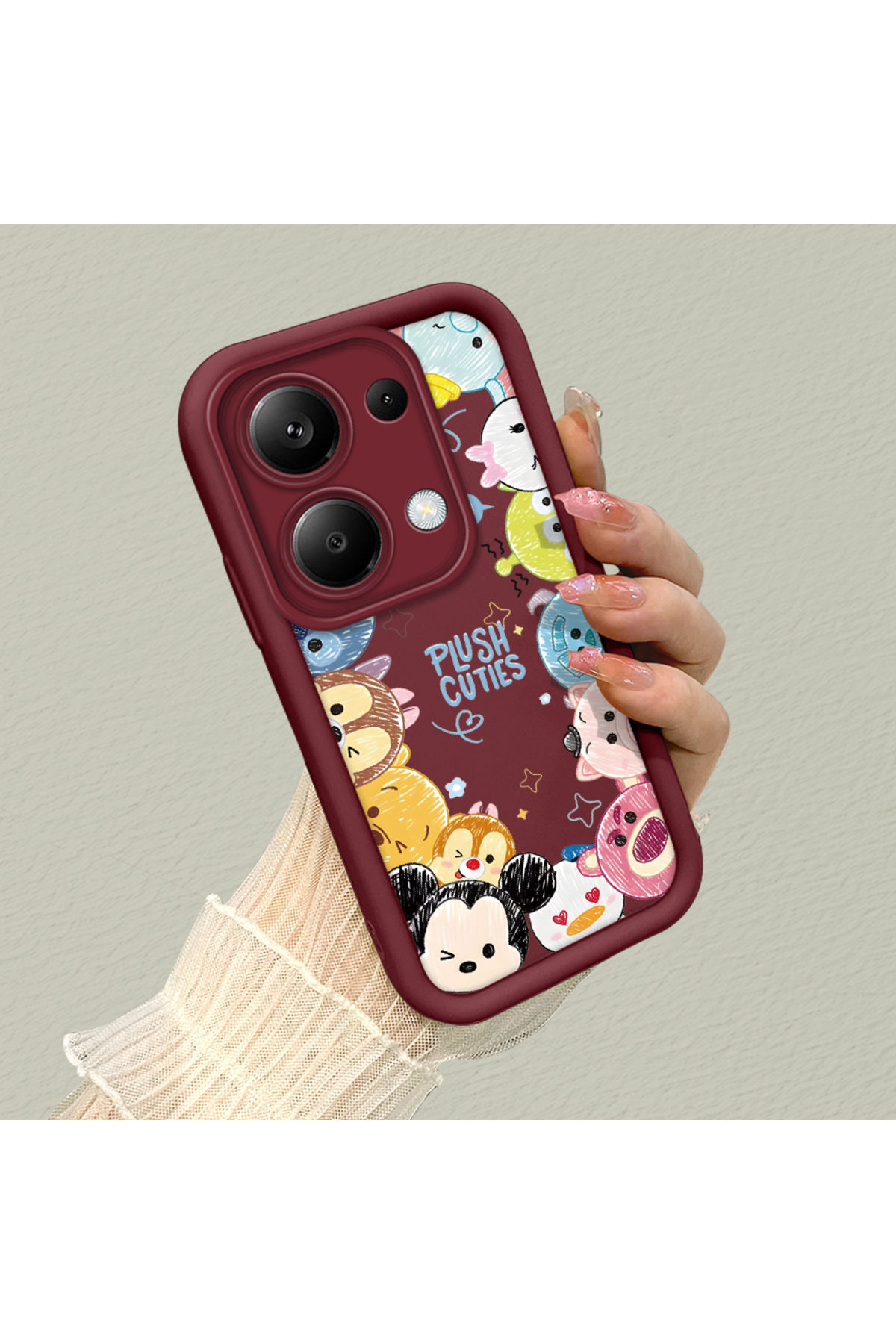 Xiaomi Redmi Note 13 Pro 4G Compatible Flexible Silicone Protection Burgundy Color Cartoon Case