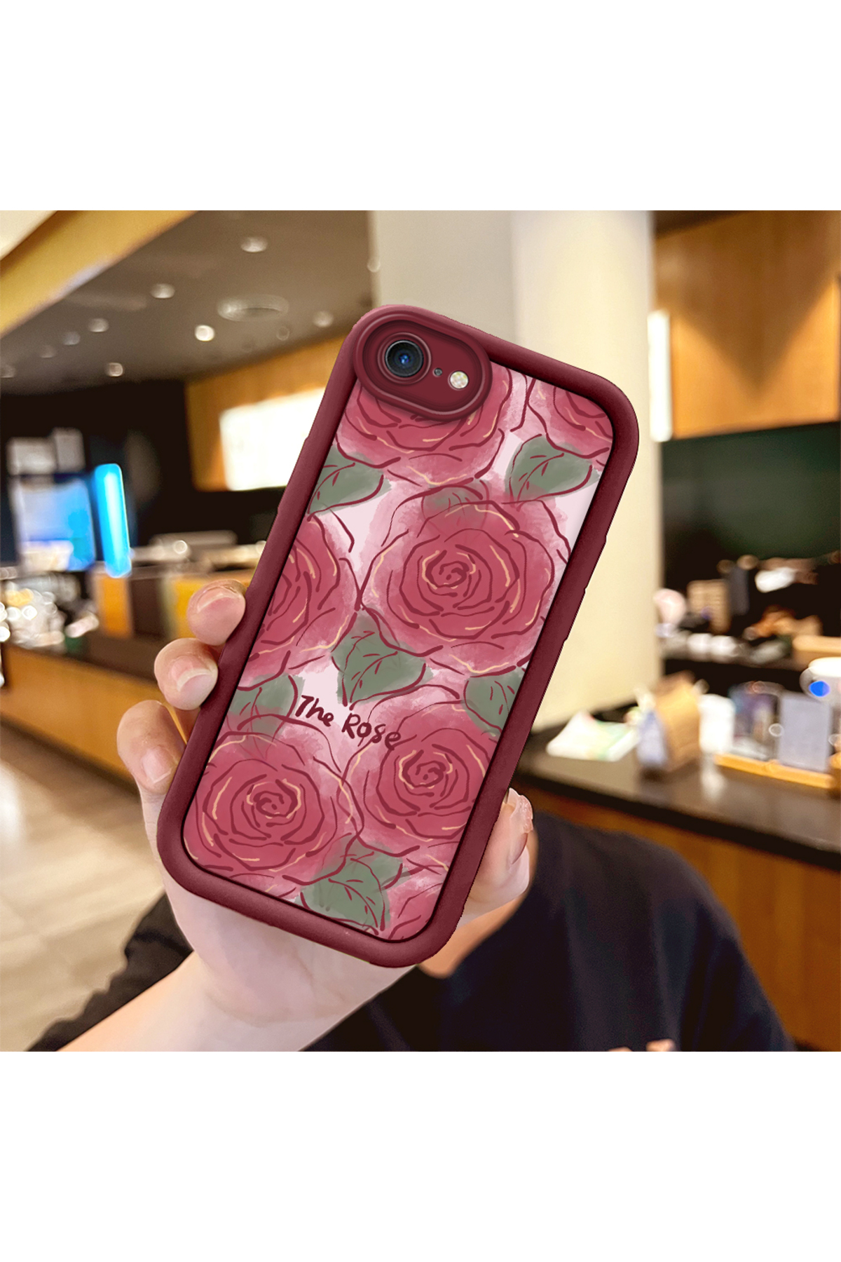 iPhone 7/8/SE 2020 2022 Compatible Rose Butterfly Pattern Claret Red Silicone Shockproof Case