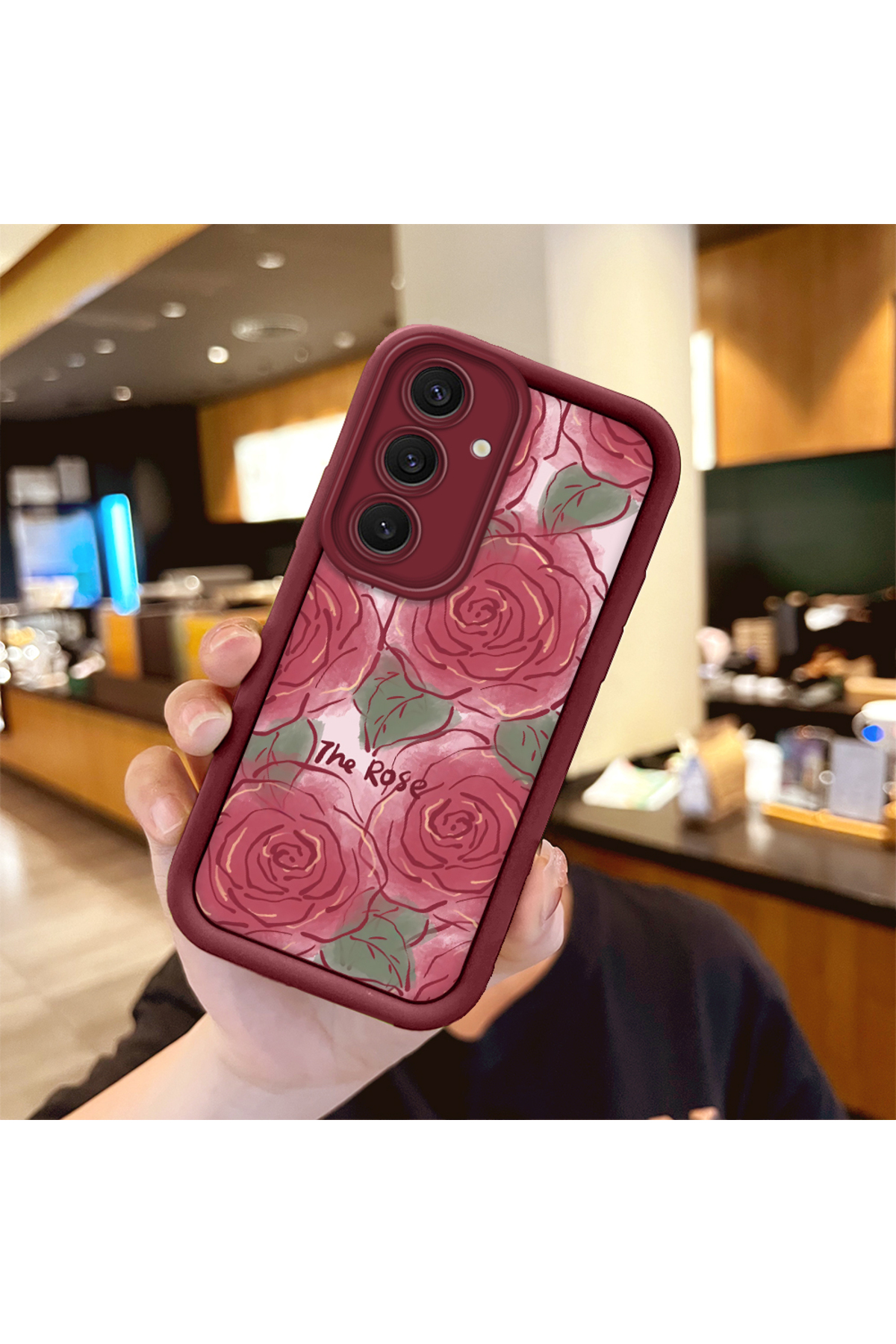 Samsung Galaxy S24 Plus Compatible Rose Butterfly Pattern Claret Red Silicone Shockproof Case