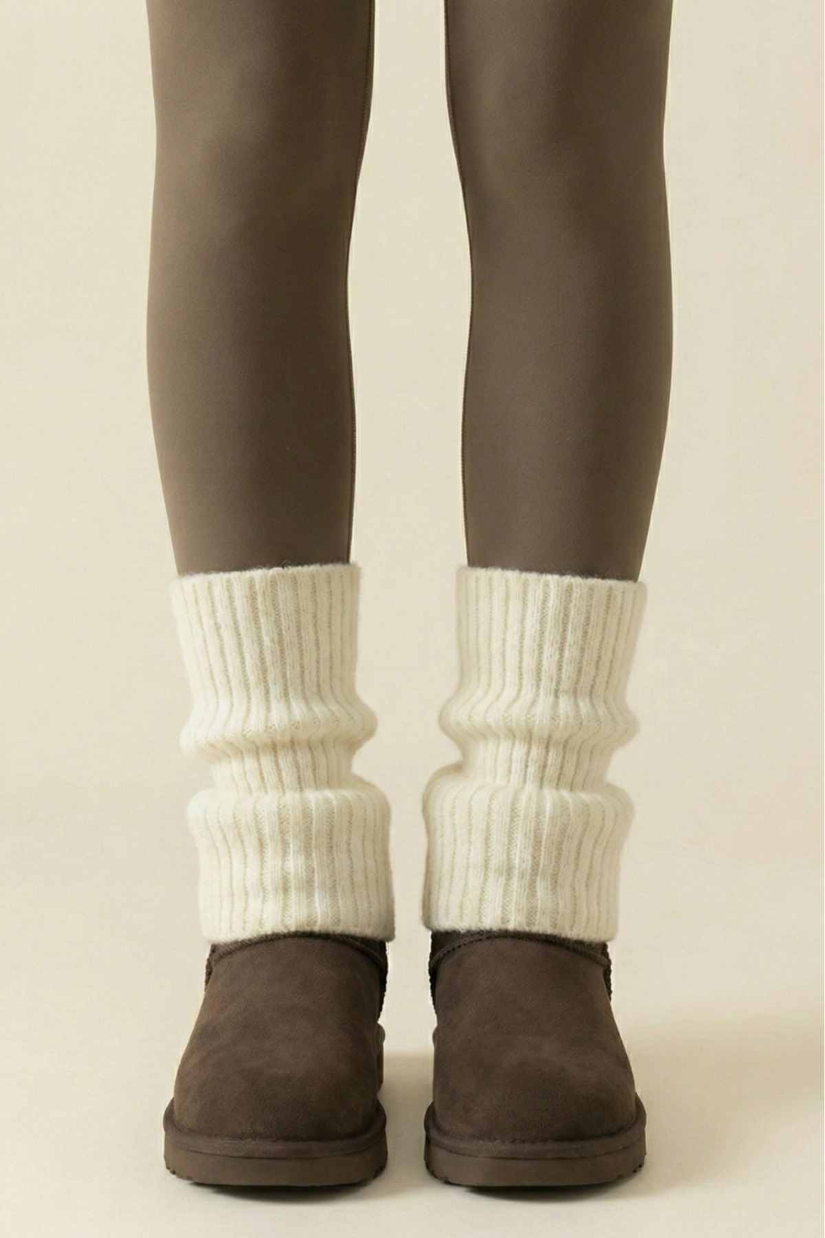 KOZİA OUTDOORS Doğal Yün Tozluk Fitilli Kışlık Beyaz Kadın Dizlik Kalın Ayaksız Yoga Diz Üstü Çorap
