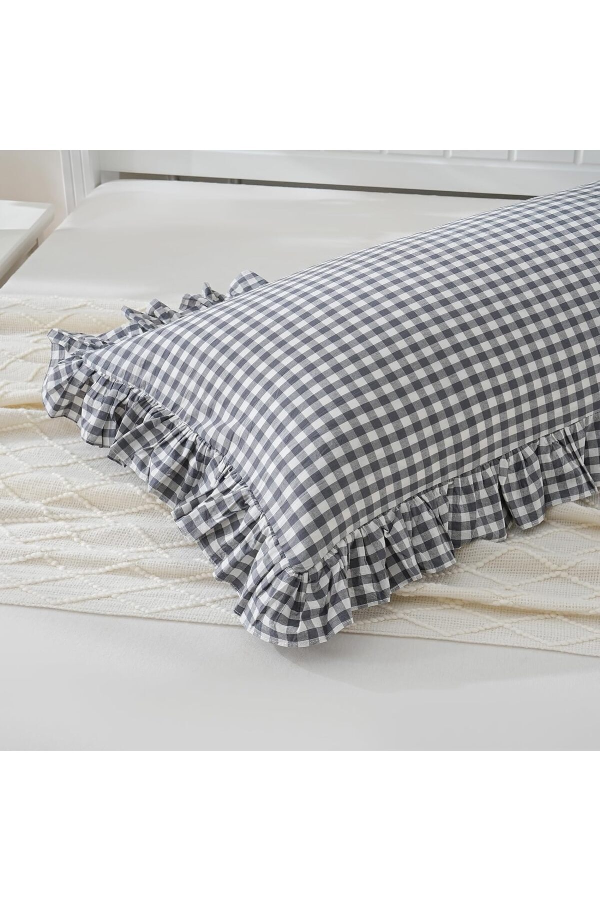 Erba kreasyon Hamile Yastık Kılıfı Pötikare Fırfır Decor Uzun Yastık Kılıfı 50x135cm Hamile Yastığı fotoğrafı 3 (önizleme)