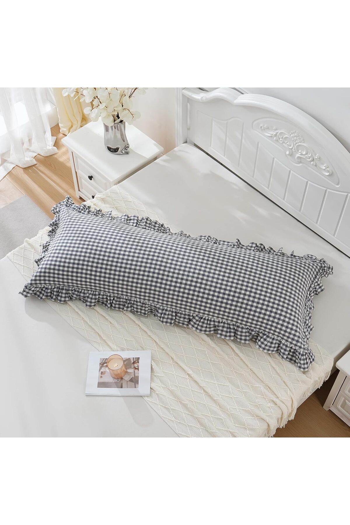 Erba kreasyon Hamile Yastık Kılıfı Pötikare Fırfır Decor Uzun Yastık Kılıfı 50x135cm Hamile Yastığı fotoğrafı 4 (önizleme)