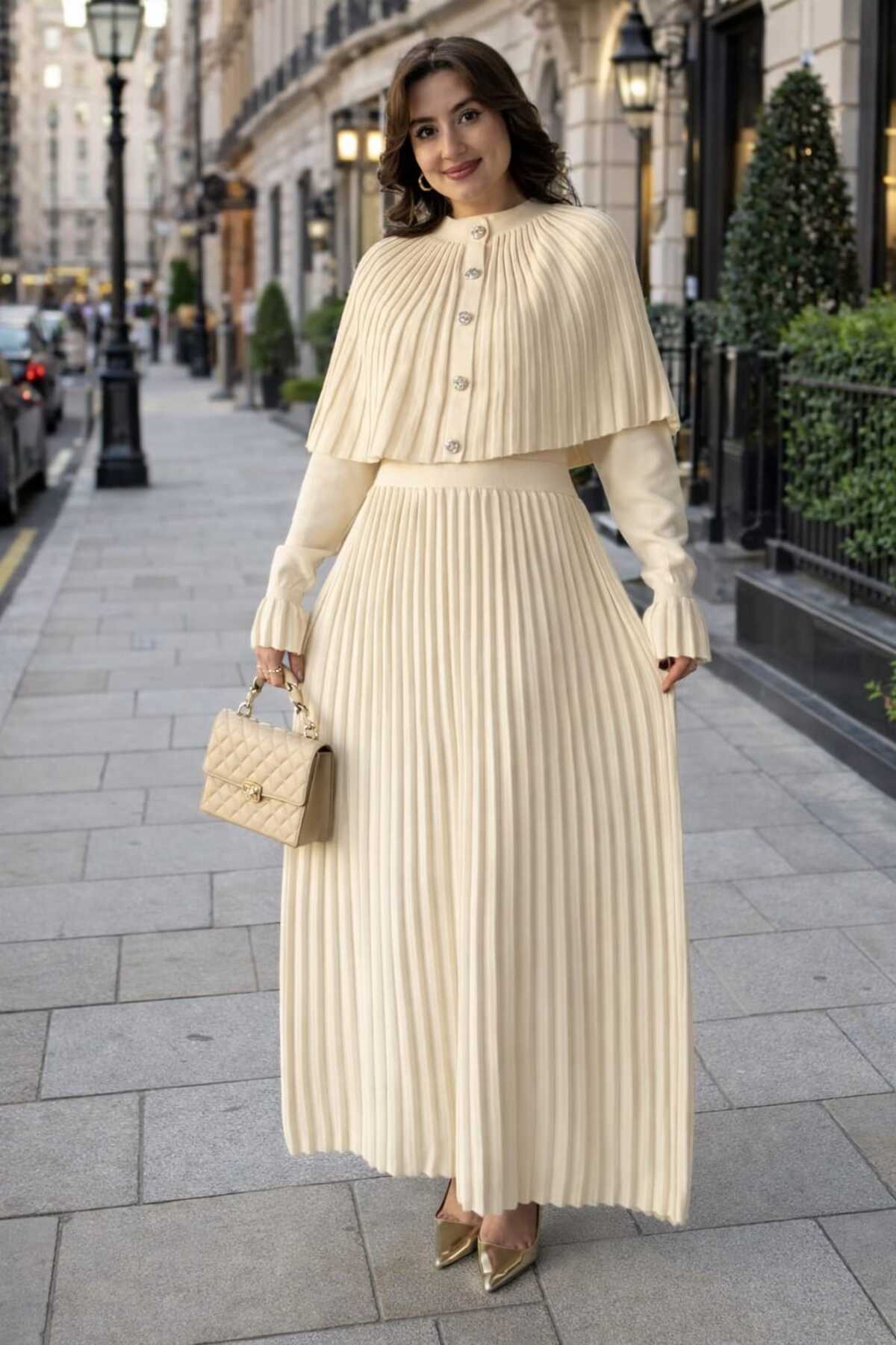 MODA  elbise,triko elbise,pelerinli triko elbise,kol detaylı pelerinli triko elbise - Görsel 5