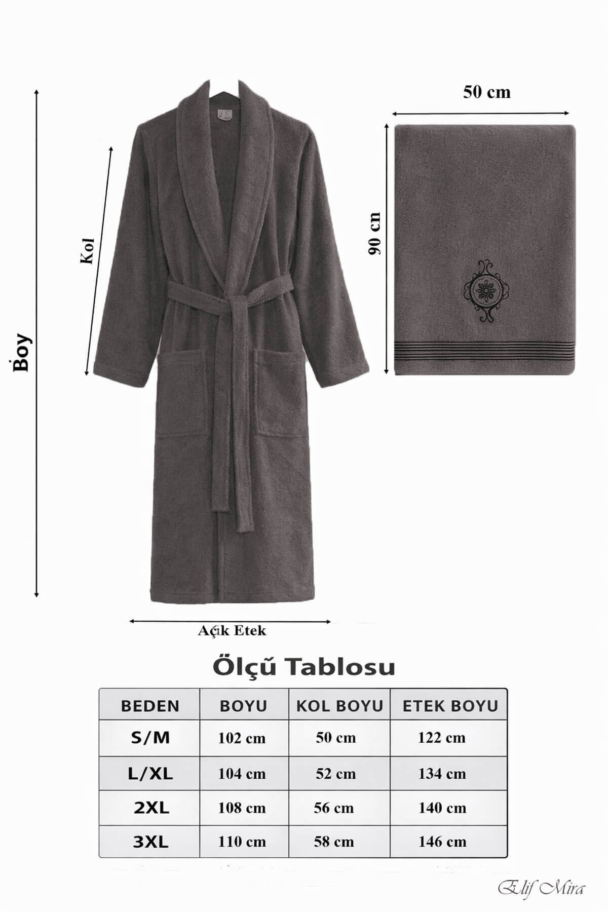 Elif Mira Nuvia Single Cotton Terry Shawl Collar Bathrobe and