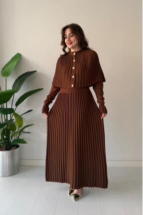 MODA elbise,triko elbise,pelerinli triko elbise,kol detaylı pelerinli triko e...