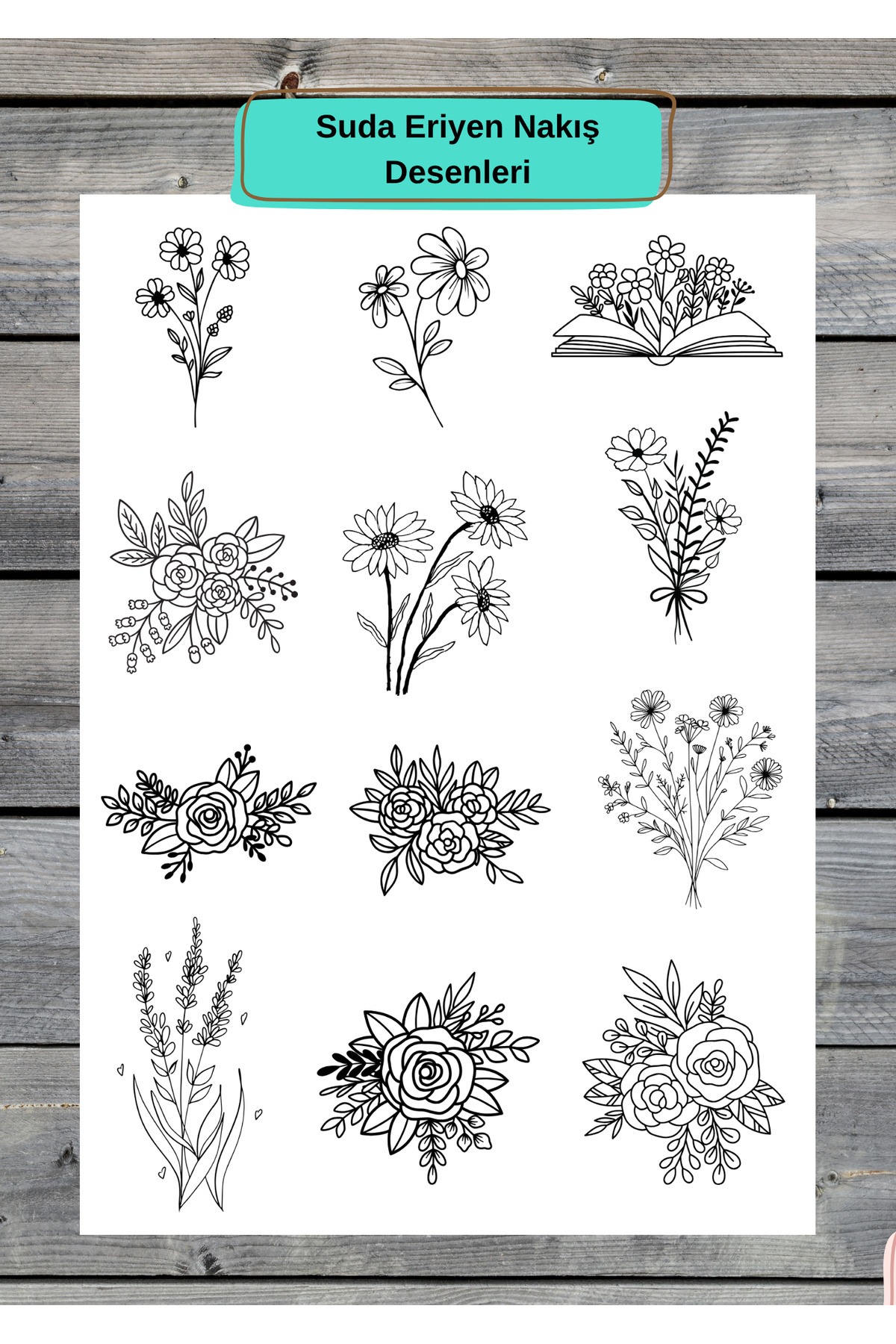 CA _hand_embroidery 12 Farklı Çiçek Desenleri Serisi Suda Eriyen Sanatsal Transfer Kağıdı A4 Boyutunda Yazıcı Baskılı