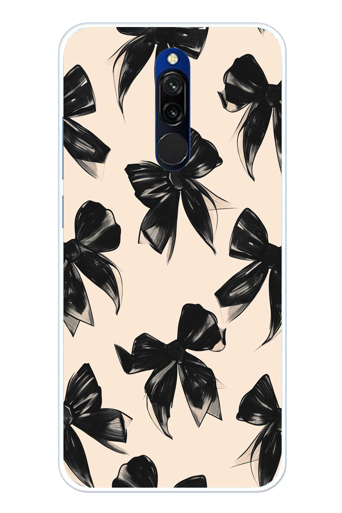 TechTree Redmi 8 Uyumlu Siyah Fiyonk Kurdele Baskılı Silikon Kılıf