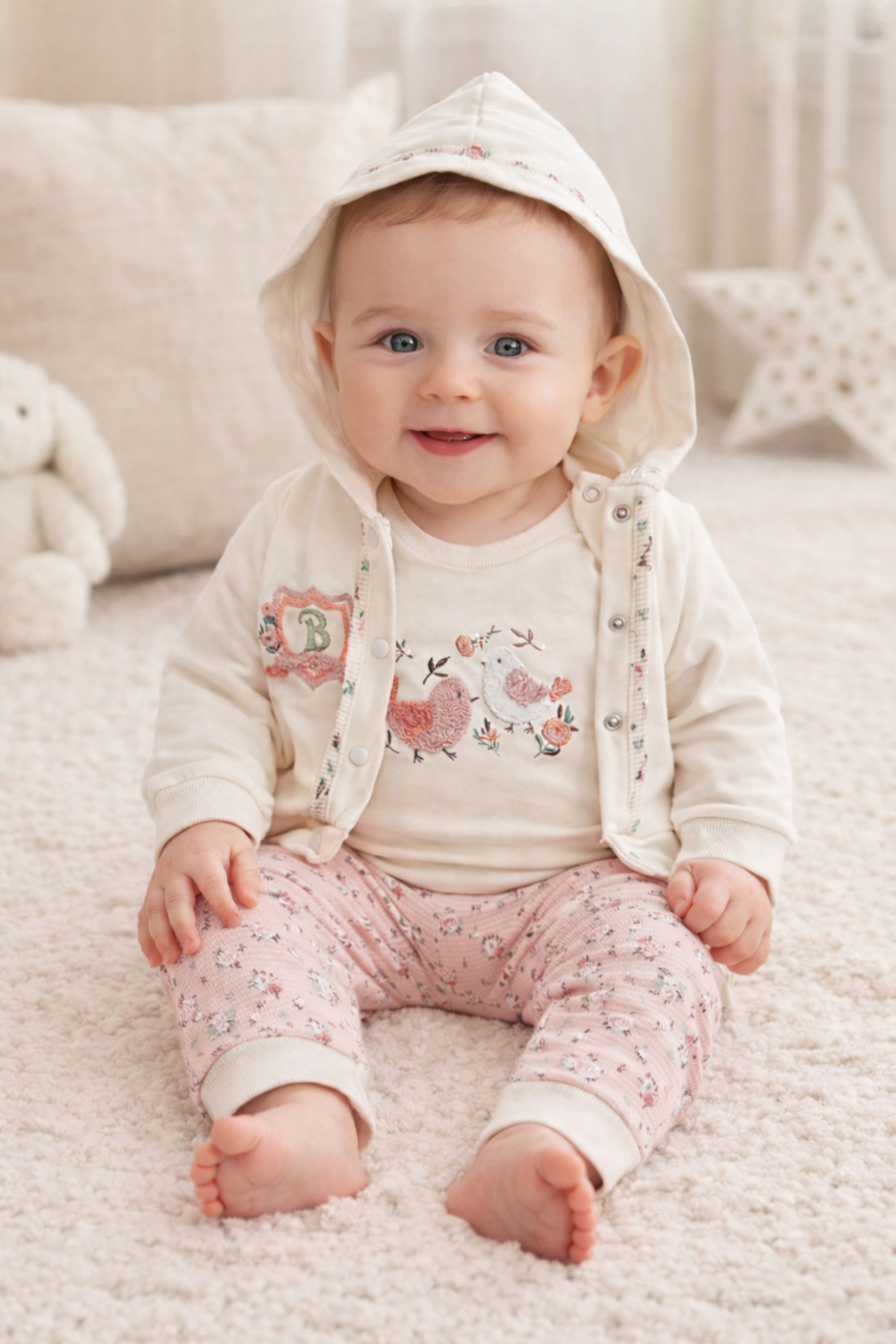 MYZİ STORE Kız Bebek %100 Pamuk 3'lü Nakışlı İç Giyim - Nakışlı Kapüşonlu - Desenli Alt 3 lü Takım fotoğrafı 4 (önizleme)