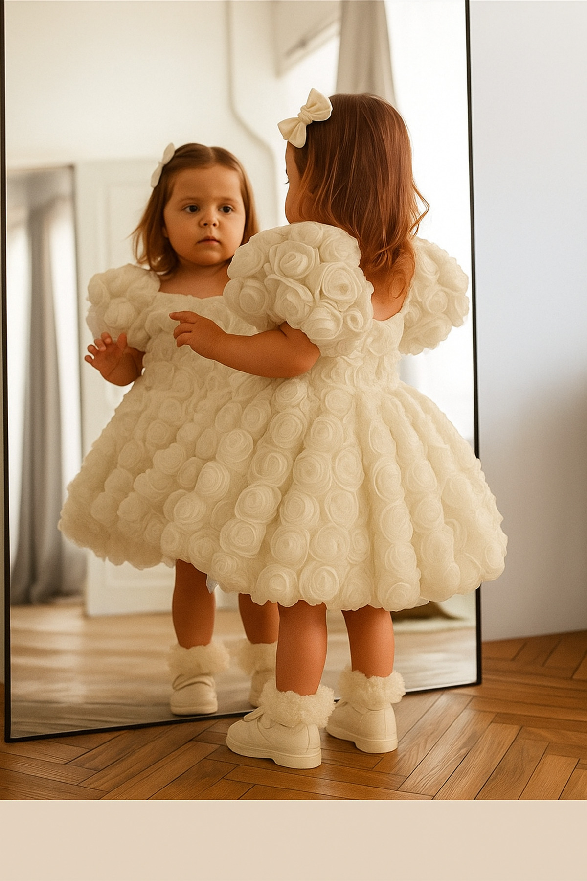 Cream color soft rose girl special day birthday dress
