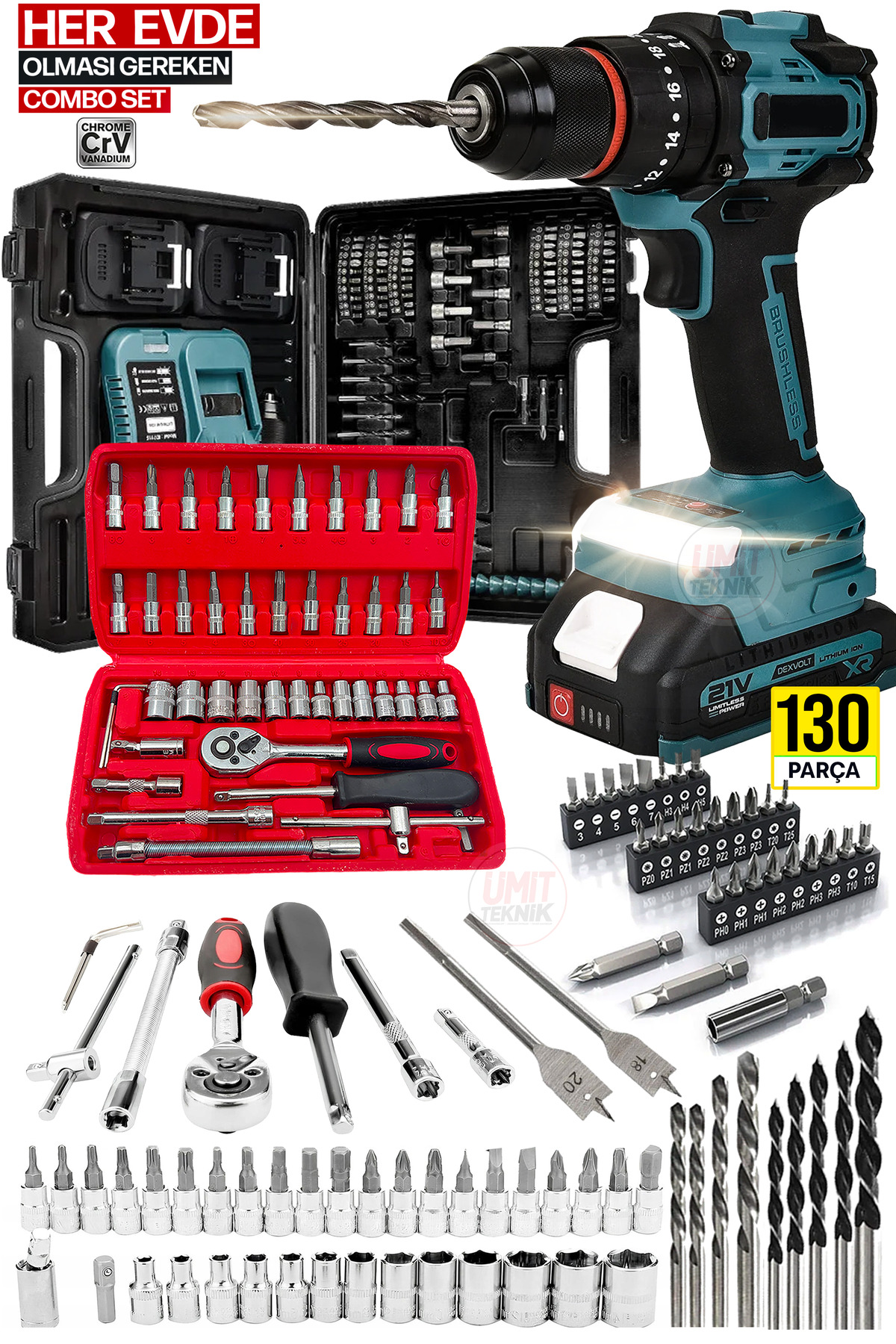 PROXTECH Premium Takım 130 Parça 21V Akülü Şarjlı Matkap Seti