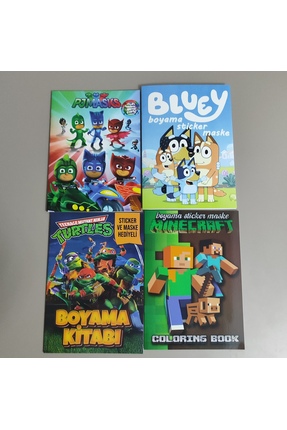 ada çanta kırtasiye 4 adet stickerli boyama kitabı (Pijamaske/Bluey/minecraft...