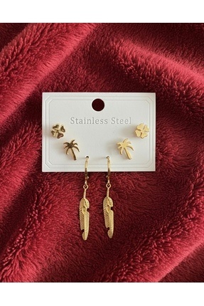 BELLA TAKI & AKSESUAR Gold Renk Çelik Çoklu Küpe Seti – Şık ve Dayanıklı Tasarım