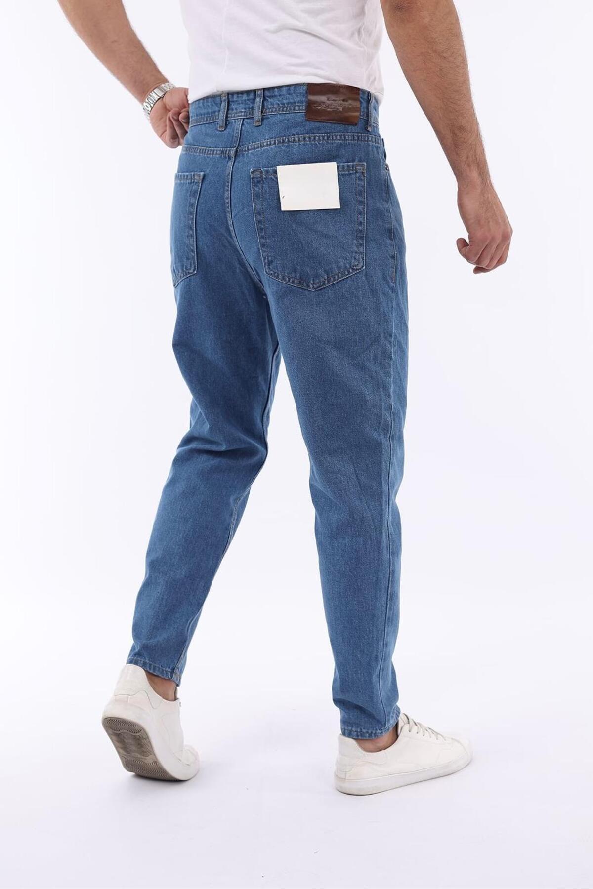 Fashion İstanbul  Erkek Boyfriend Jean Pantolon Rahat Kalıp Günlük Sokak Stili ORTA MAVİ Kot Pantalon - Görsel 4