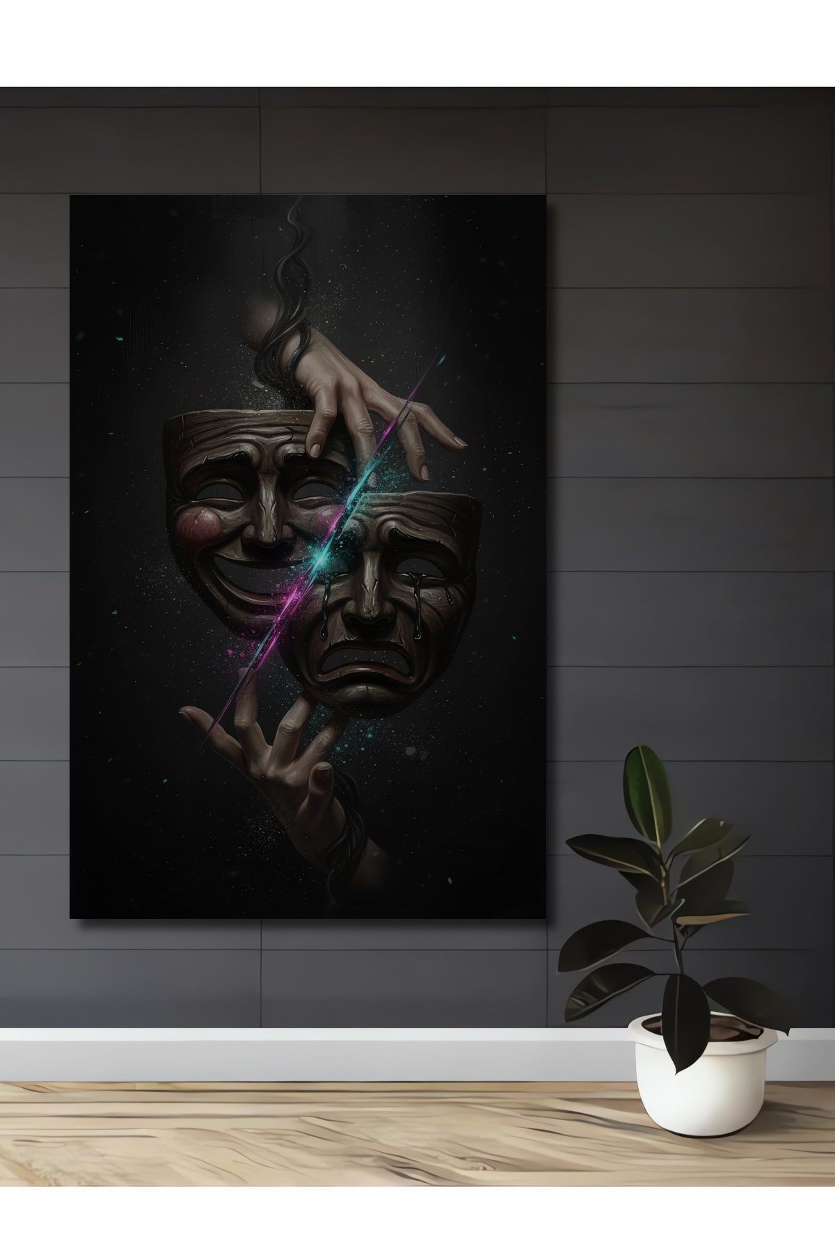 Theater Masks Oil Painting Decorative Wooden Painting