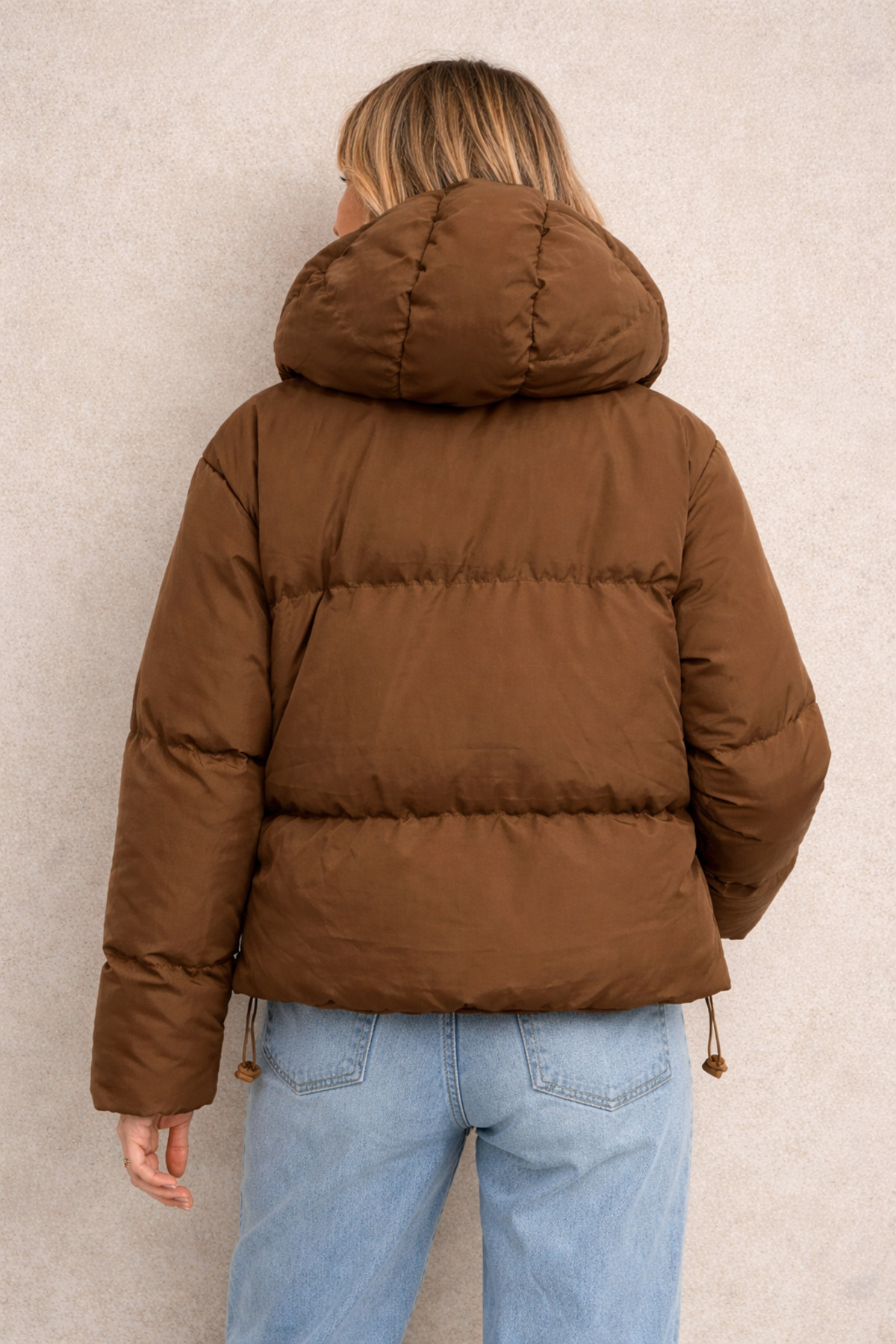 Bold Icon Kadın Kapüşonlu Oversize Gizli Cep Fermuarlı Eteği Lastikli Mikro Kumaş Şişme Mont 258 görsel 3