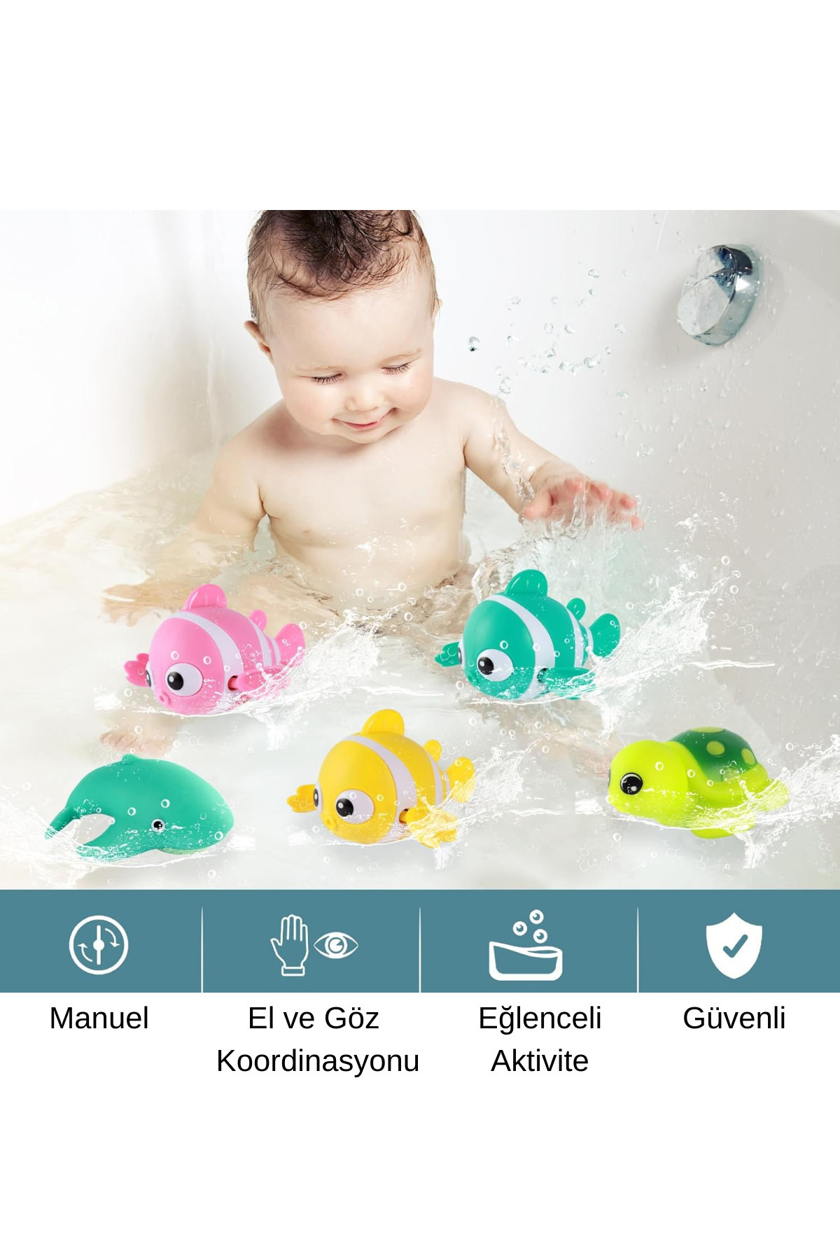Privo Kurmalı Sevimli Banyo ve Havuz Oyuncağı Yüzen Balık Banyo Arkadaşı Suda Yüzen Palyaço Balığı 1 Adet fotoğrafı 4 (önizleme)