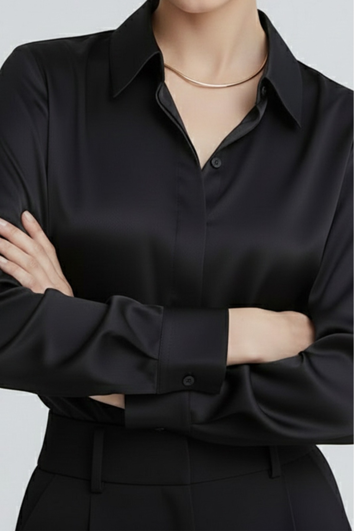 EMMAS CLOTHİNG  Kadın Siyah Saten Gömlek - Görsel 2