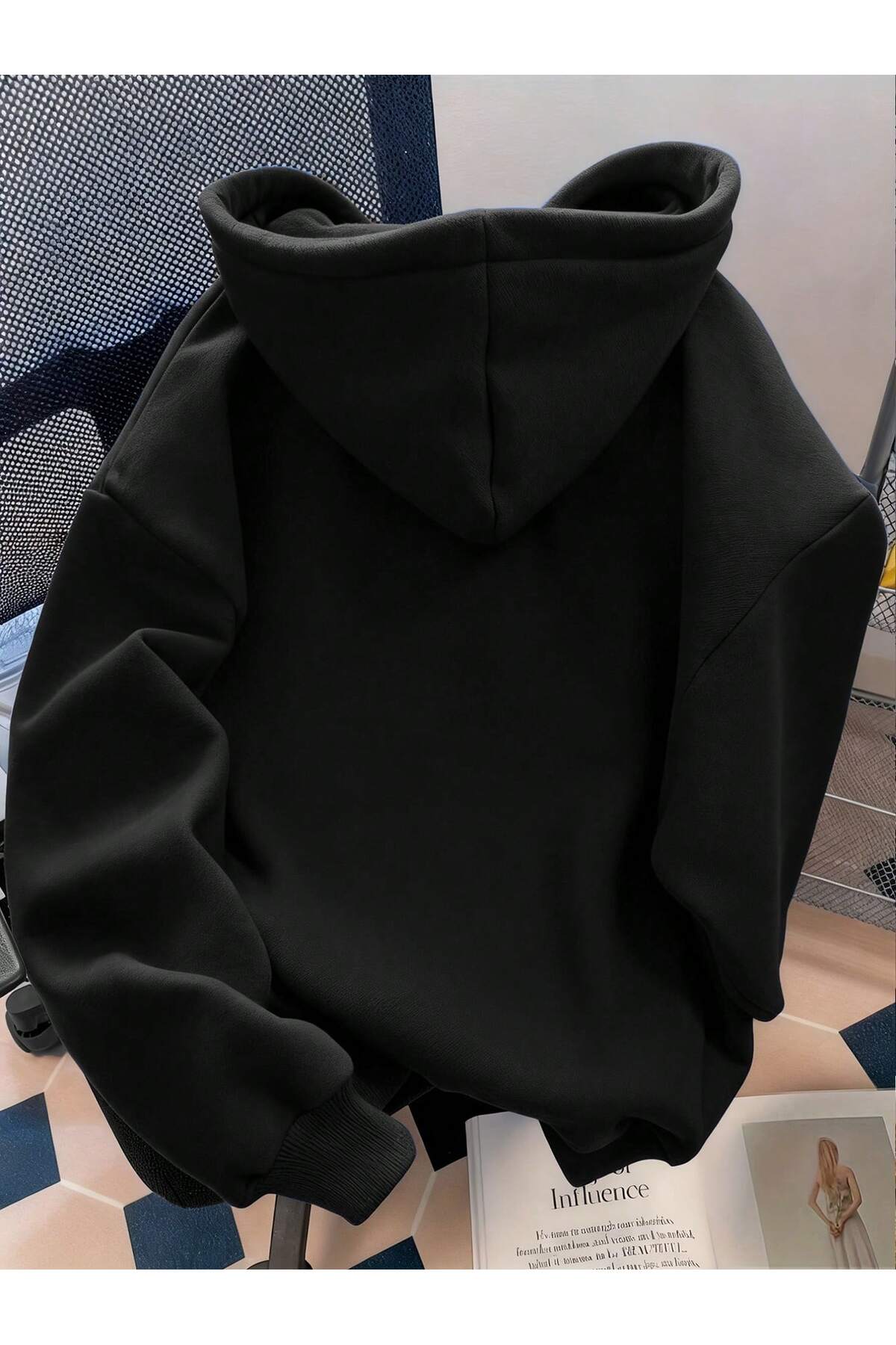 EYAX MODA DÜZ OVERSIZE KAPŞONLU SWEATSHIRT görsel 2