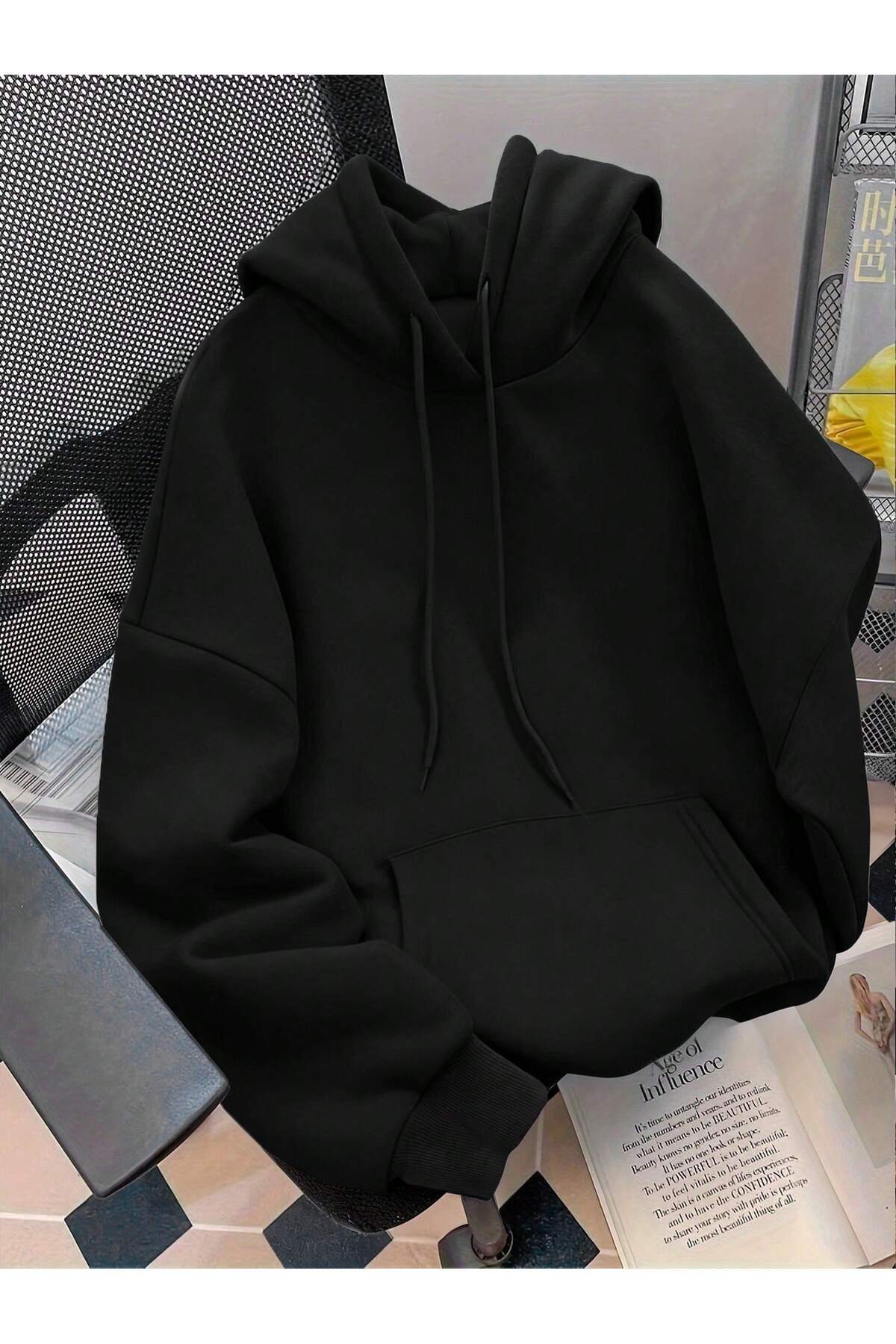 EYAX MODA DÜZ OVERSIZE KAPŞONLU SWEATSHIRT