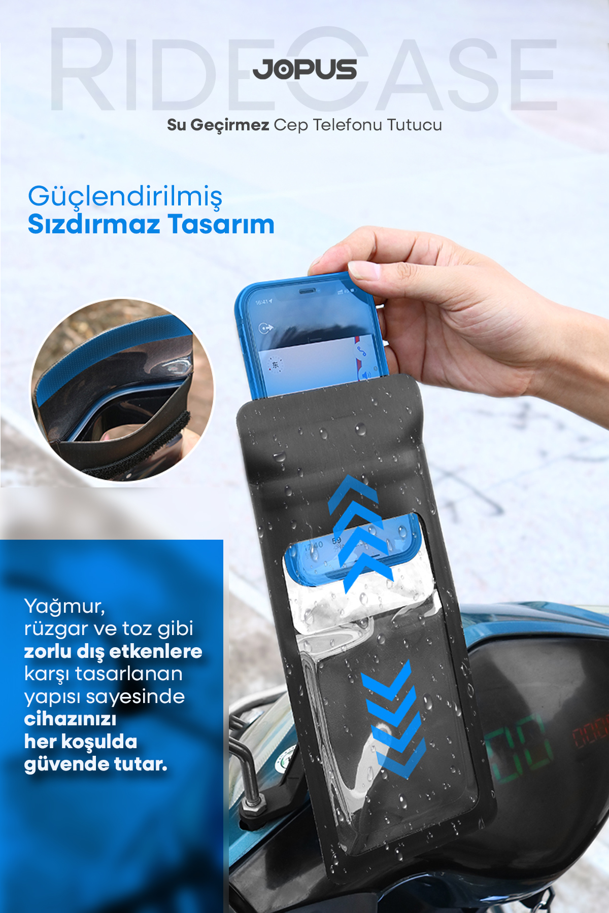 Jopus Su Geçirmez Kılıf Telefon Tutucu Motosiklet, Bisiklet, Scooter, ATV Uyumlu Gidon Bağlantılı JO-AT112