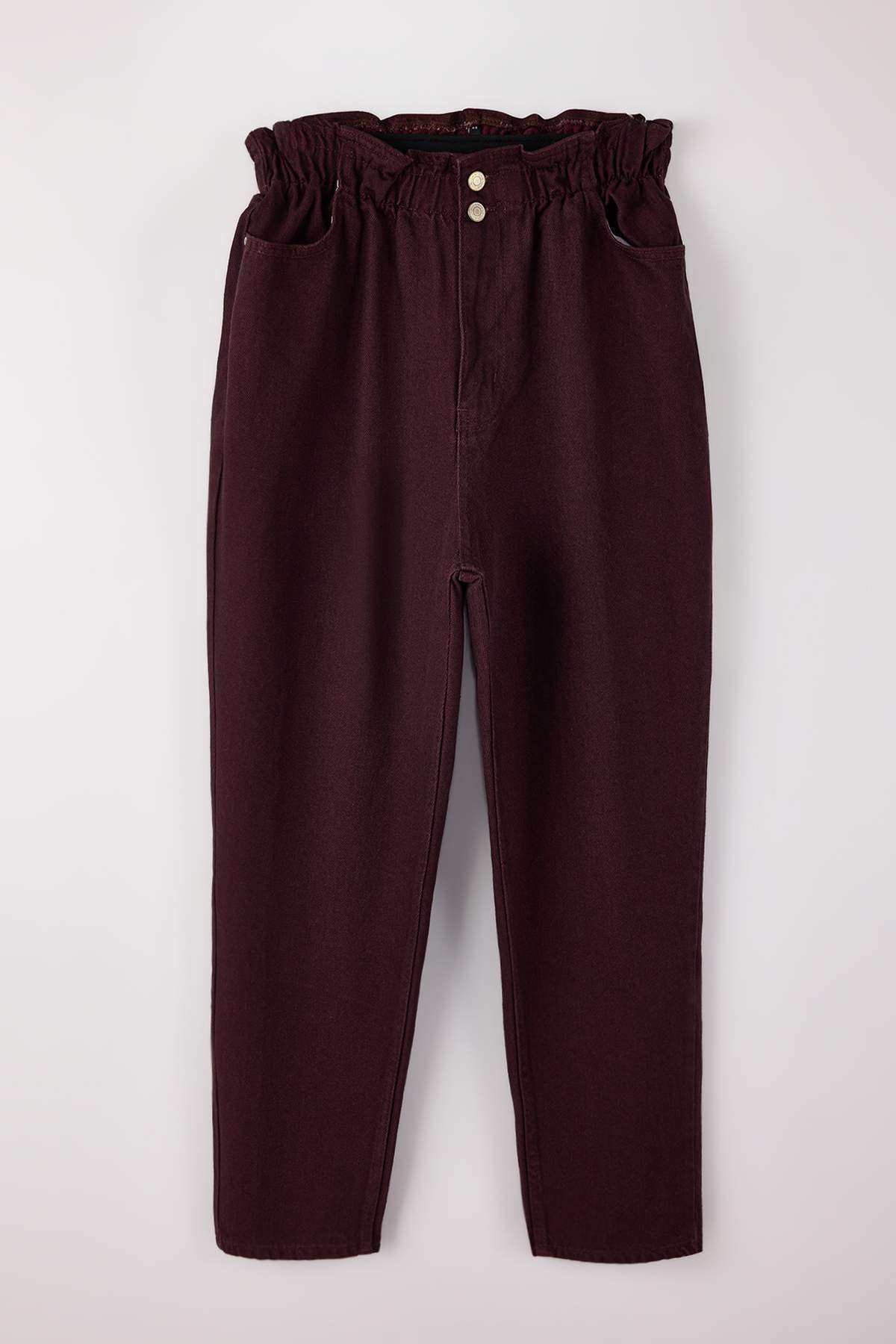 Trendyol Curve Burgunderrote Mom-Jeans mit hoher Taille und elastischem Bund ...