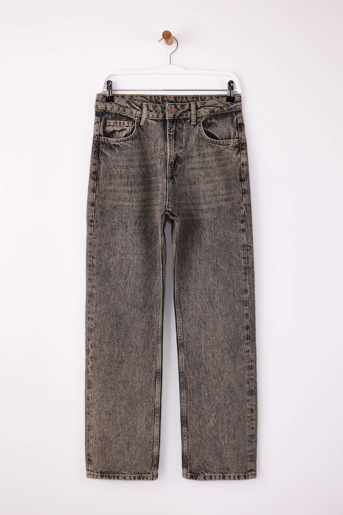 Trendyolmilla  Gri Yüksek Bel %100 Pamuk Düz Kesim Straight Jeans TWOSS26JE00021 - Görsel 5