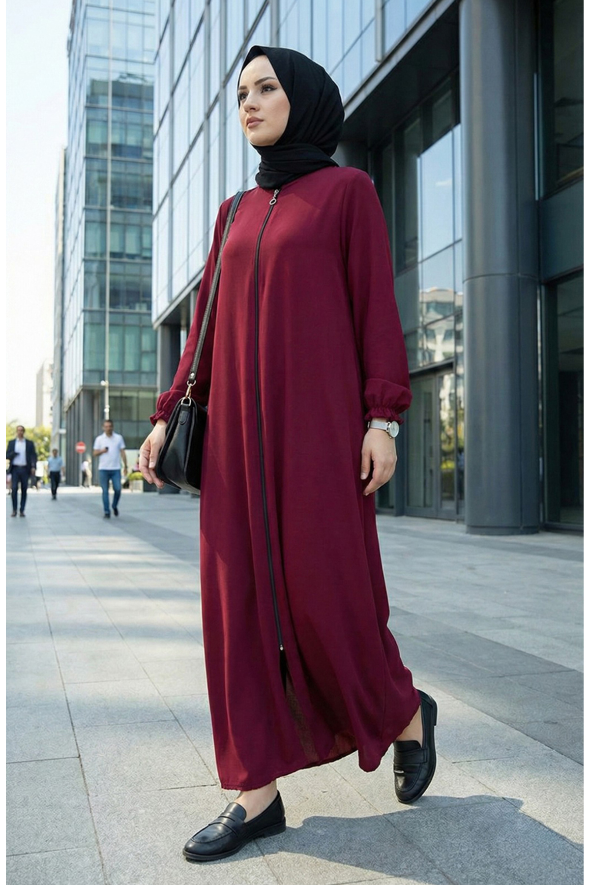 sefamerve  Fermuarlı Mevlana Ferace 4106-05 Bordo - Görsel 2