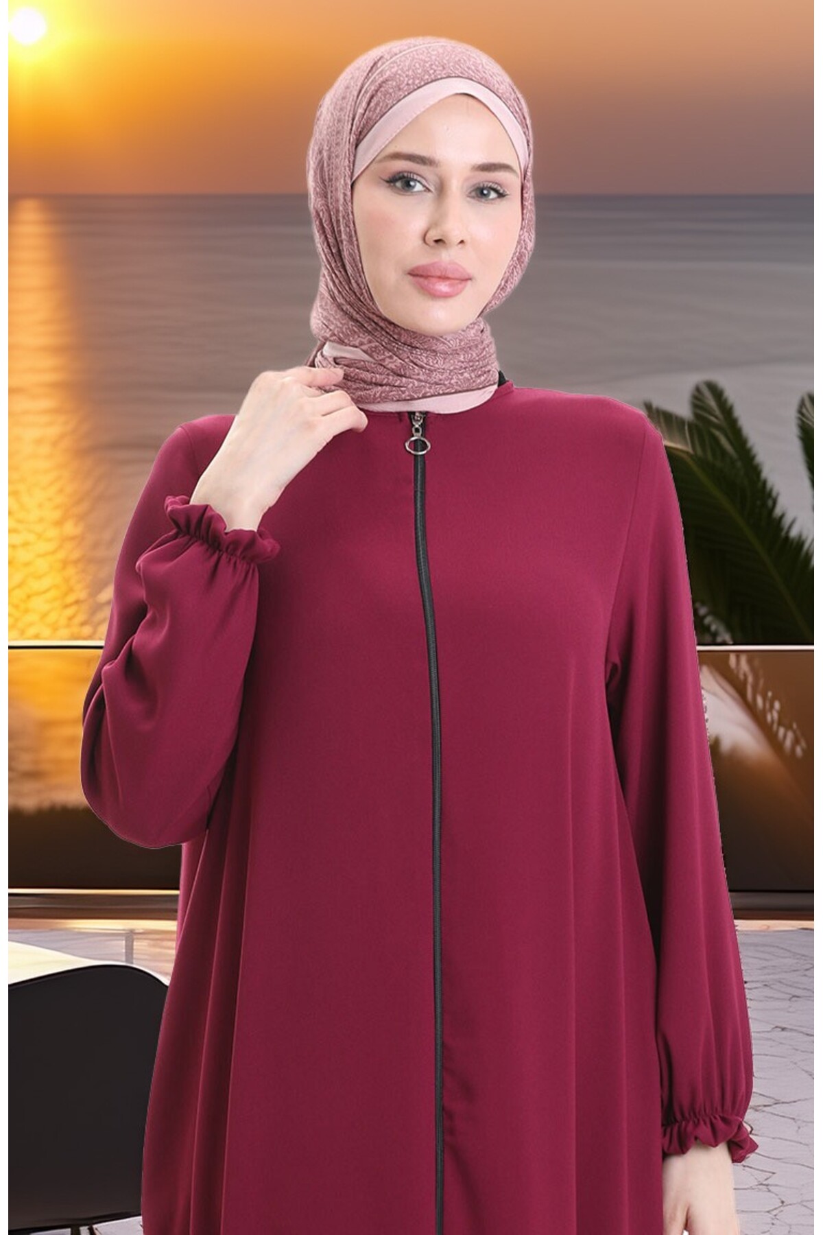 sefamerve  Fermuarlı Mevlana Ferace 4106-05 Bordo - Görsel 6