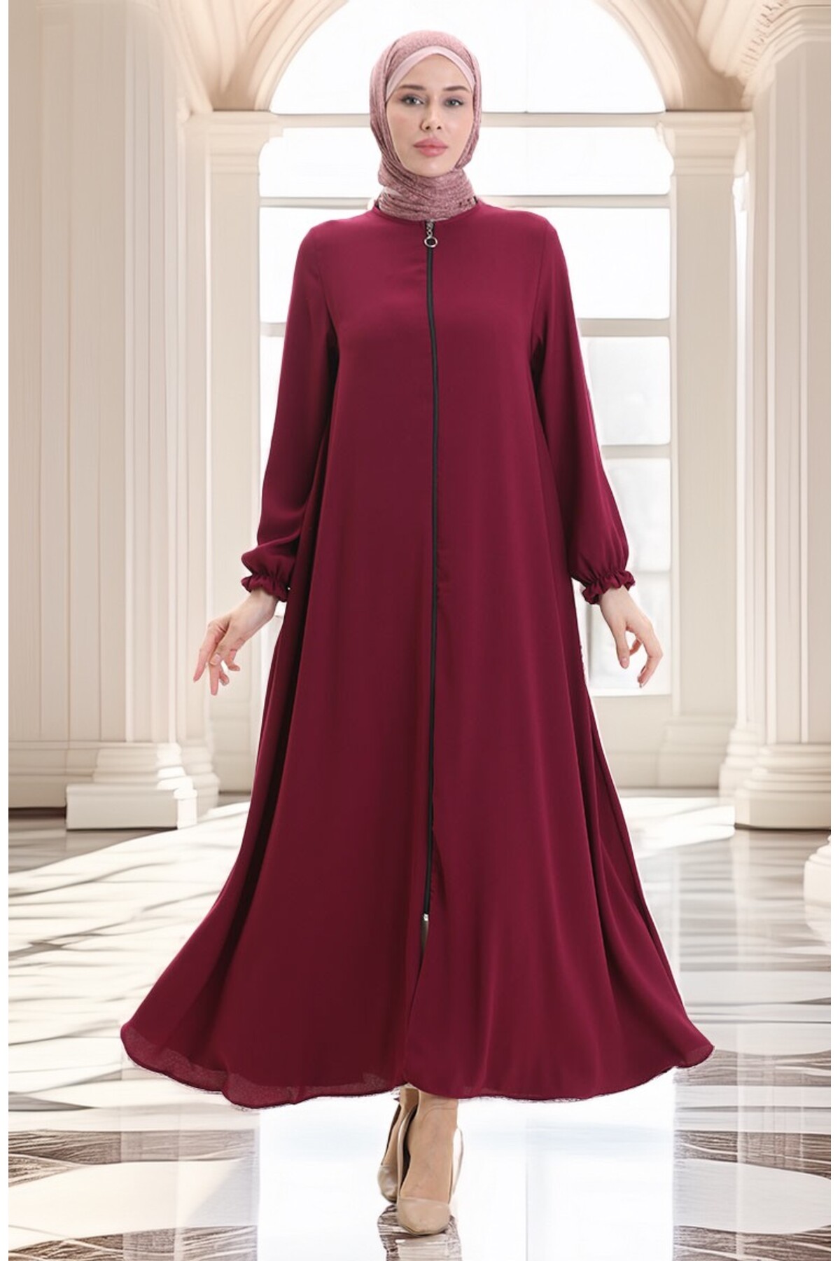sefamerve  Fermuarlı Mevlana Ferace 4106-05 Bordo - Görsel 3