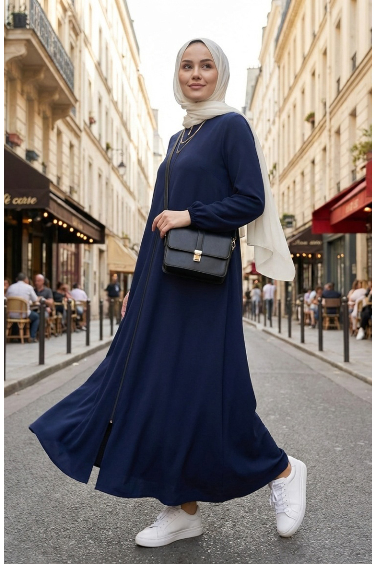 sefamerve Granatowa podwójna Mevlana Abaya z zamkiem błyskawicznym - 2029-06