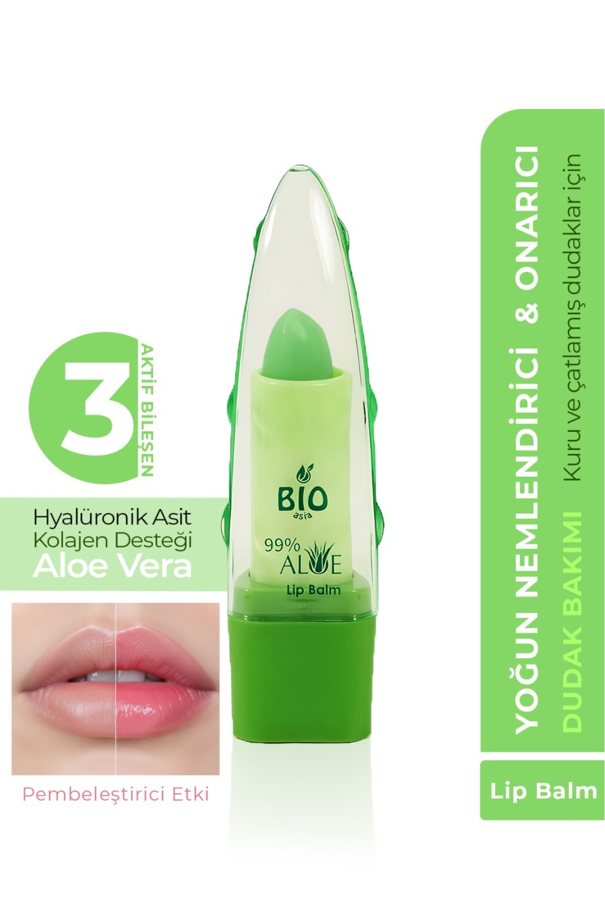 Bio Asia Aloe Vera Lip Stick – Nemlendirici & Doğal Parlaklık Veren Renkli Dudak Bakımı (Pembe)