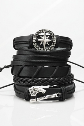 BSN Store 5 Adet Gerçek Deri Bileklik Premium Pusula Iskandinav Viking Balta ...