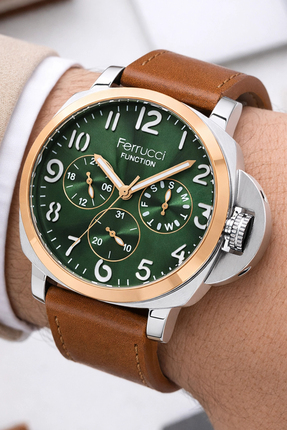 Ferrucci Function Kahverengi Deri Kordonlu Erkek Kol Saati Fonksiyonlar aktif...