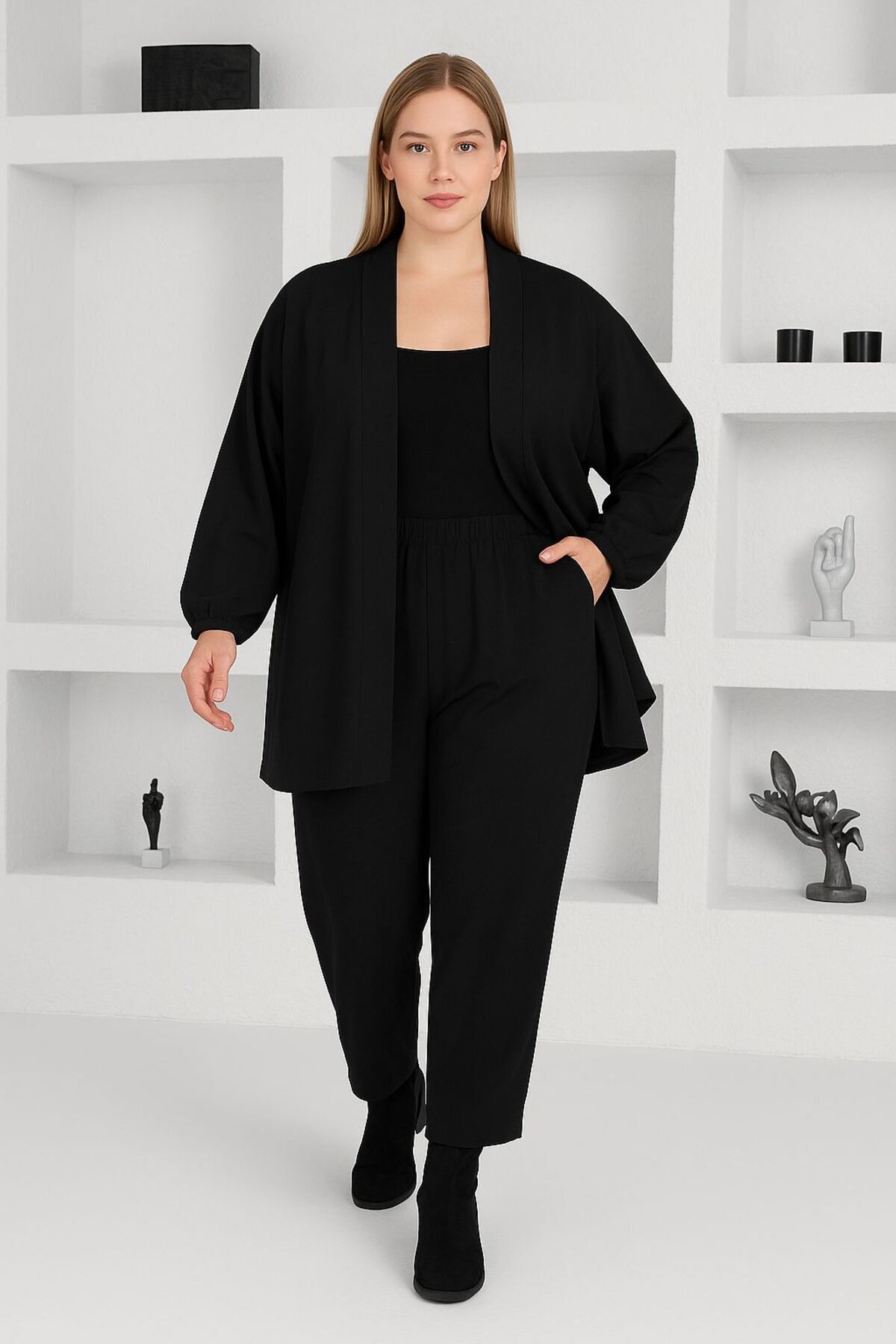 MAY MARA  BÜYÜK BEDEN CEKETLİ PANTOLONLU KREP TAKIM - Görsel 7