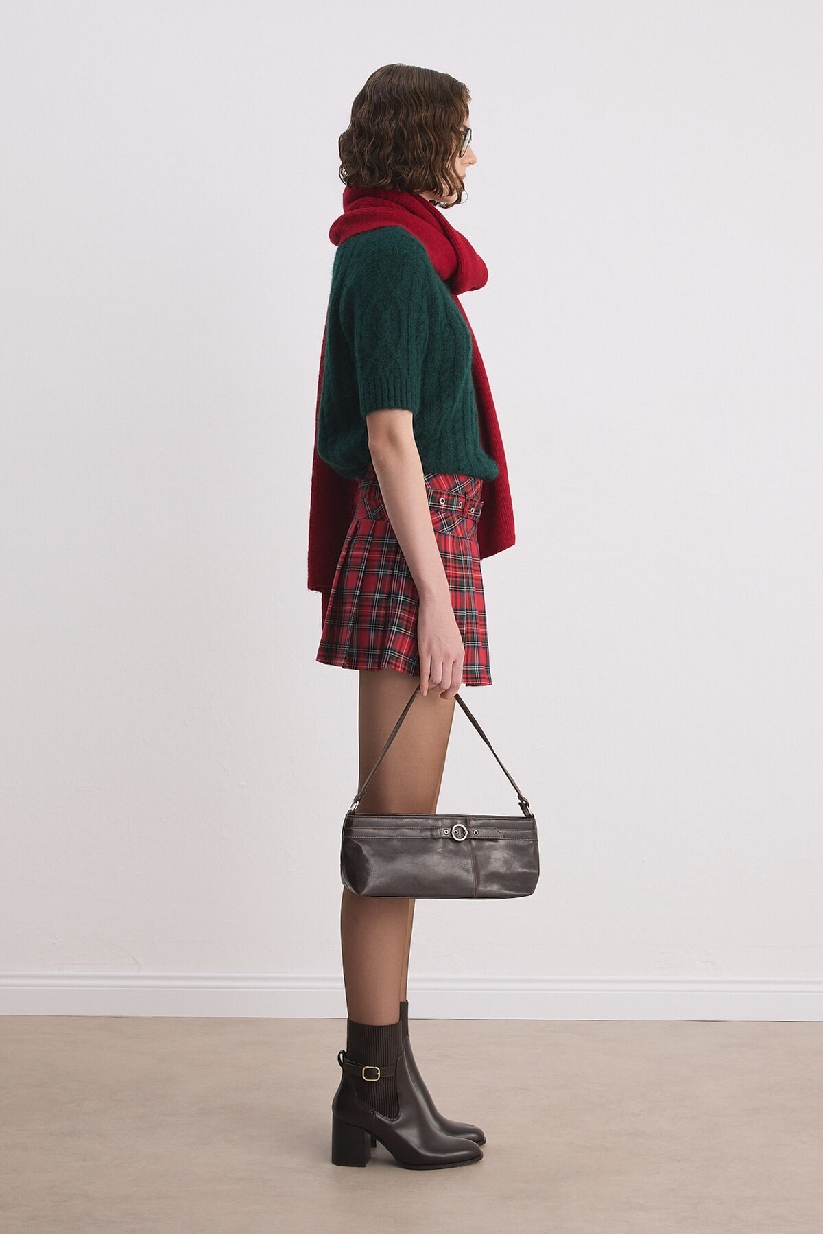 Babushka  Kemerli Pileli Şort Etek - Görsel 3