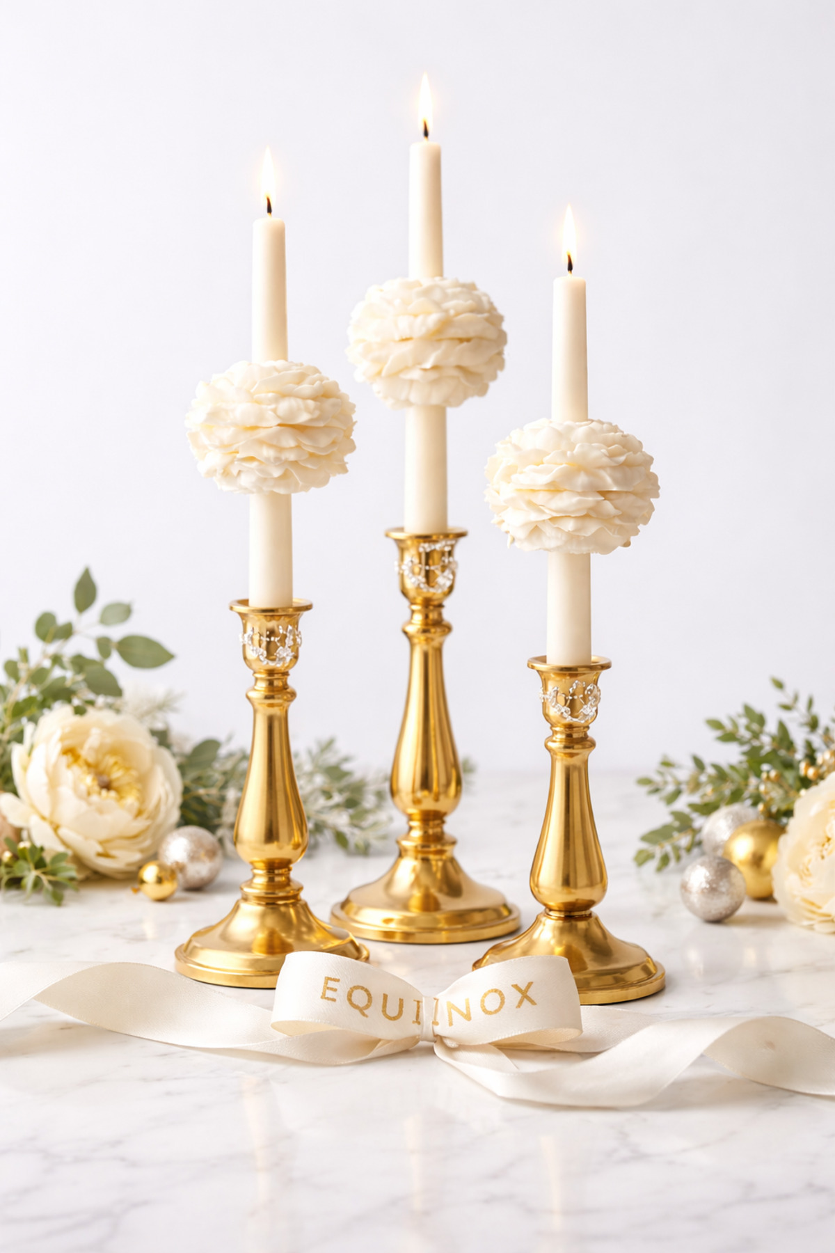 EQUİNOX (Candle Only)3-Piece Lavender Scented Candlestick Candle with Peony Motif in the Middle - With Lotus Candle Holder Gift