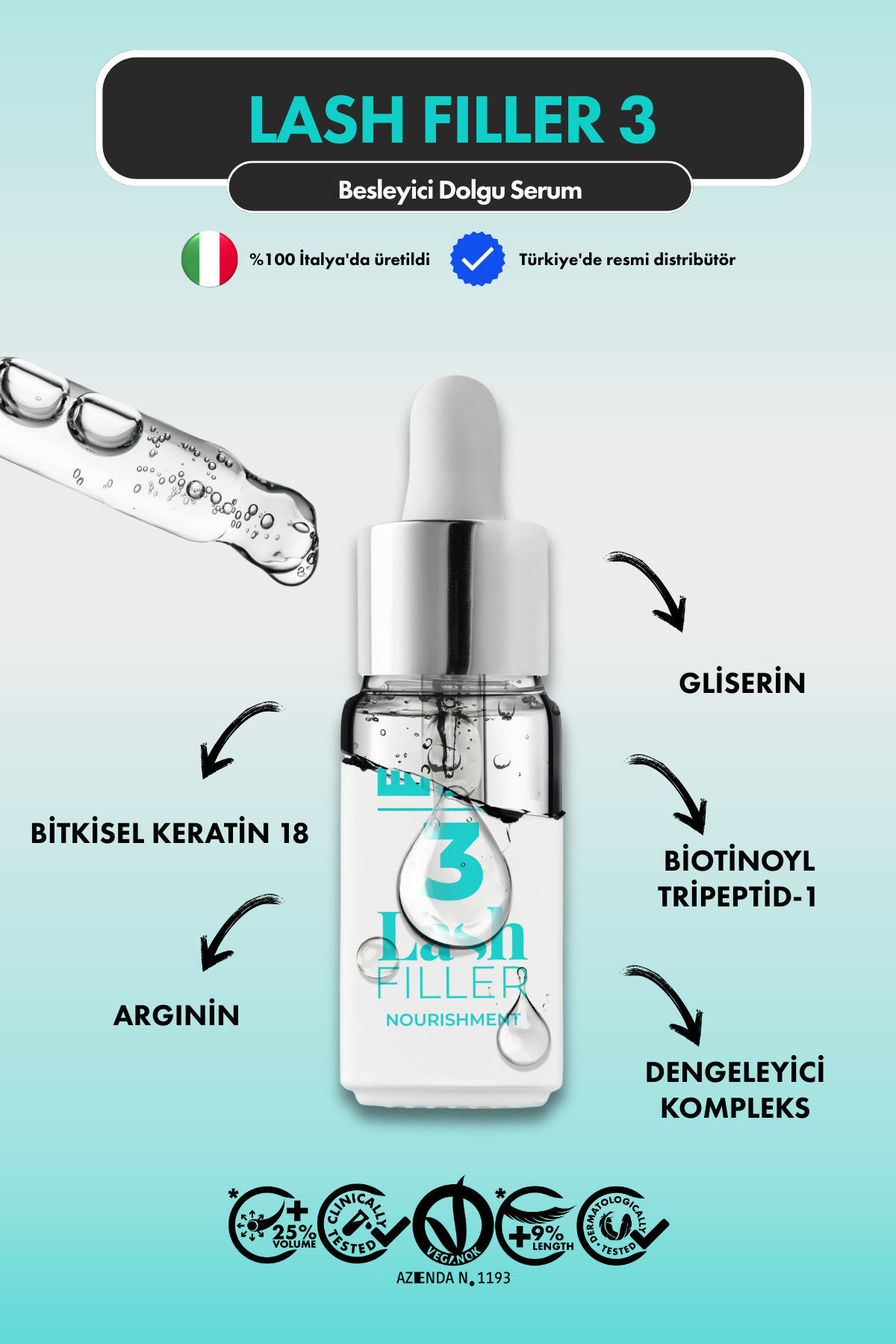Lash Filler Kirpik Lifting Bitkisel Keratin Bazlı Kirpik Besleyici Ve Dolgunlaştırıcı Serum No3 — lashfiller-filler3-4ml — تصویر 3 از 7