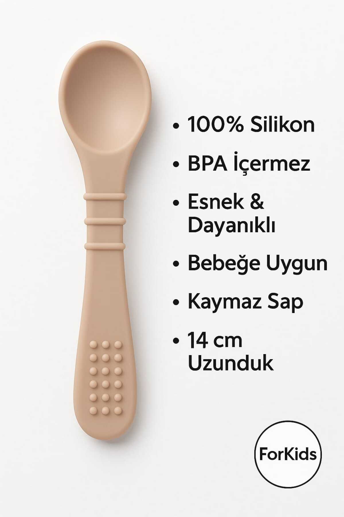 Baby Bebek kapaklı bej mama kasesi ve silikon kaşık 2'Lİ fotoğrafı 3 (önizleme)