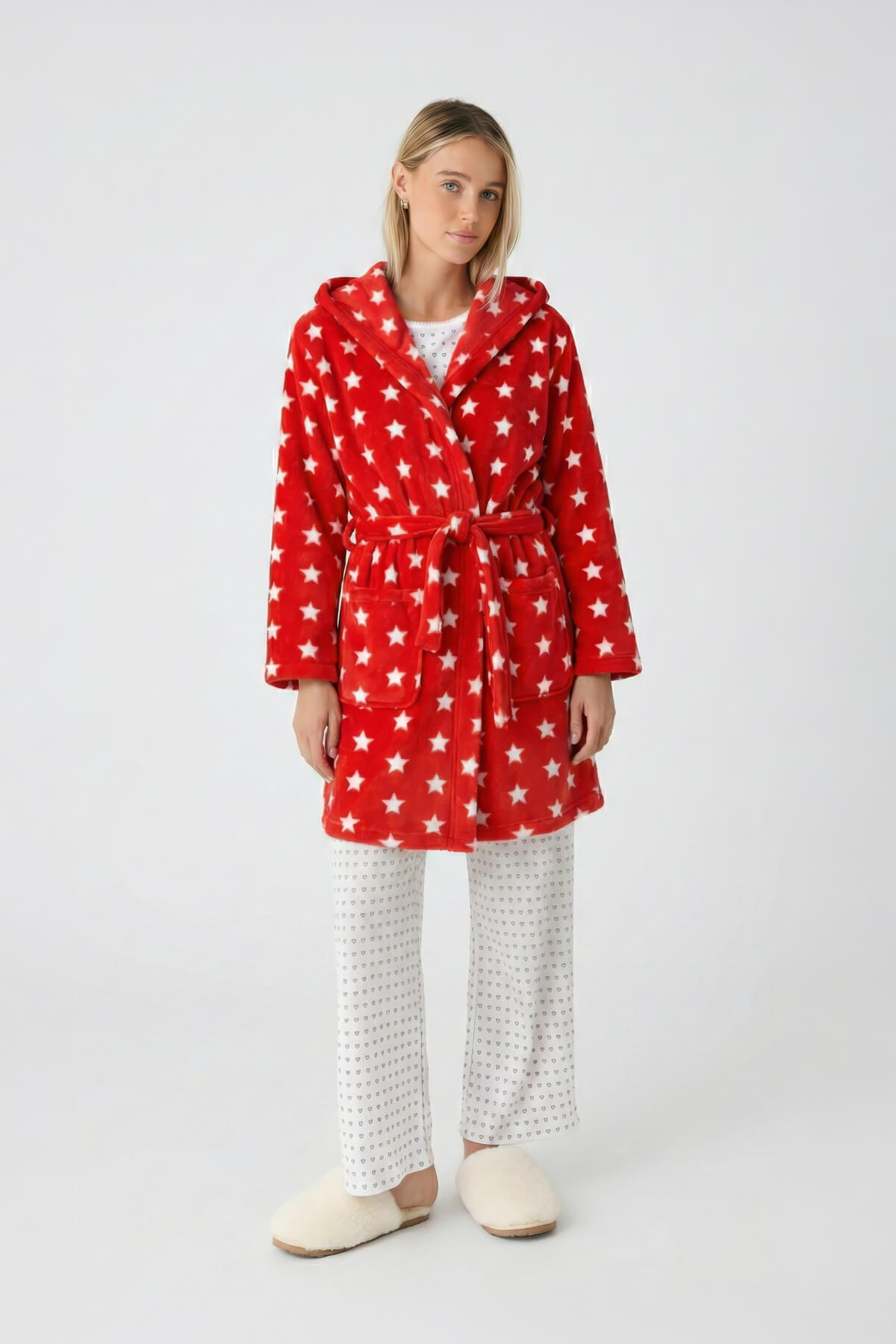 Women's Hooded Star Patterned Dressing Gown