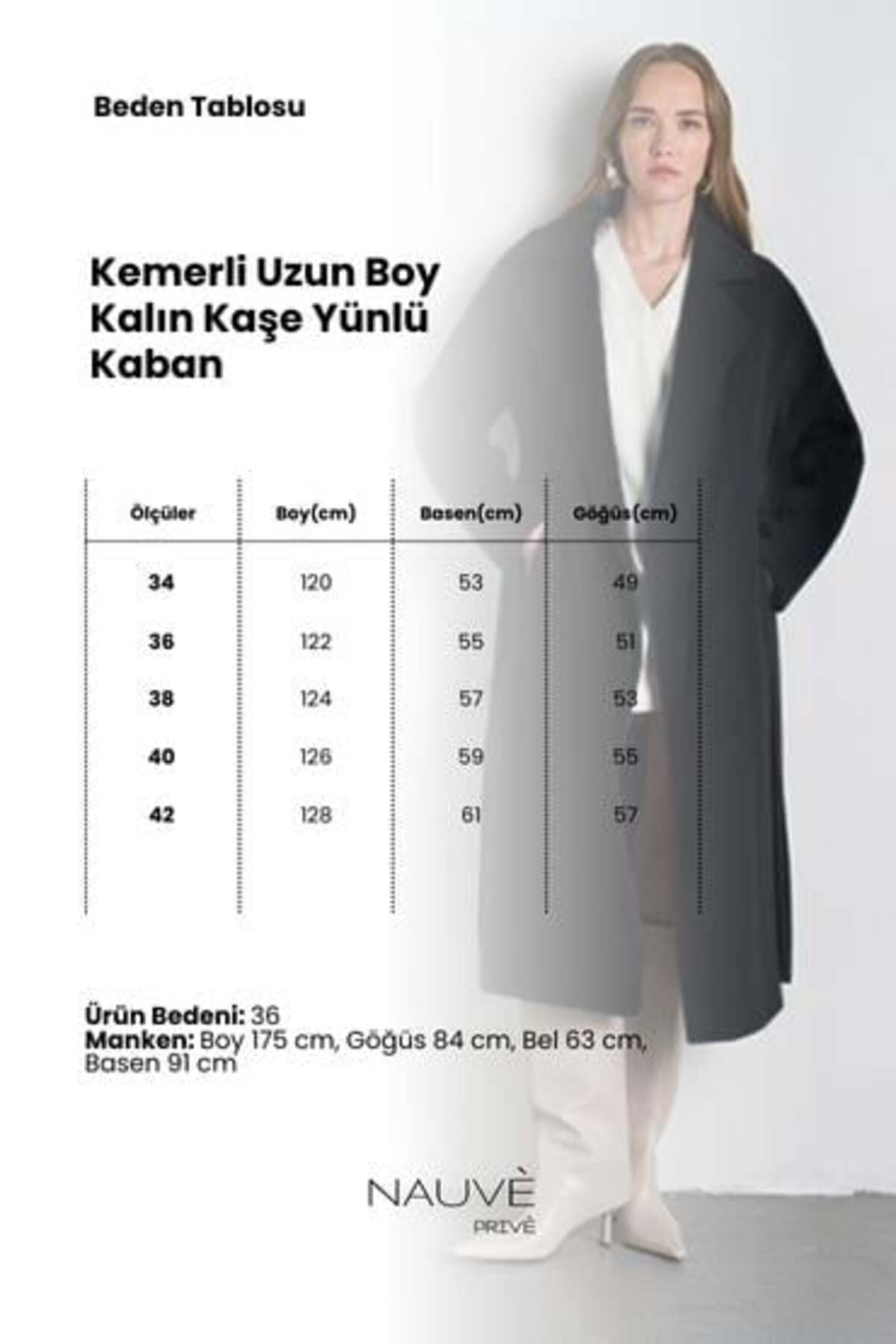 Nauve Prive Siyah Kadın Kemerli Uzun Boy Kalın Kaşe Yünlü Kaban görsel 4