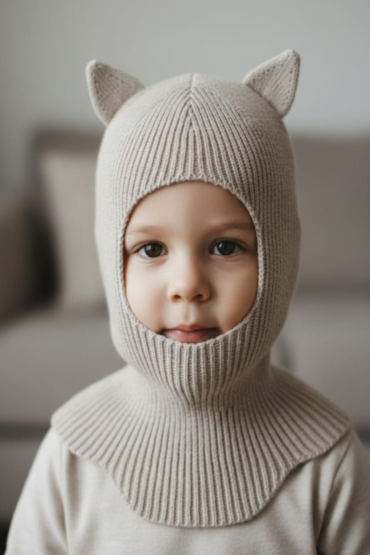 Cat Ears Winter Balaclava Knitwear Neckband Baby Kids Hat Beanie Snow Mask