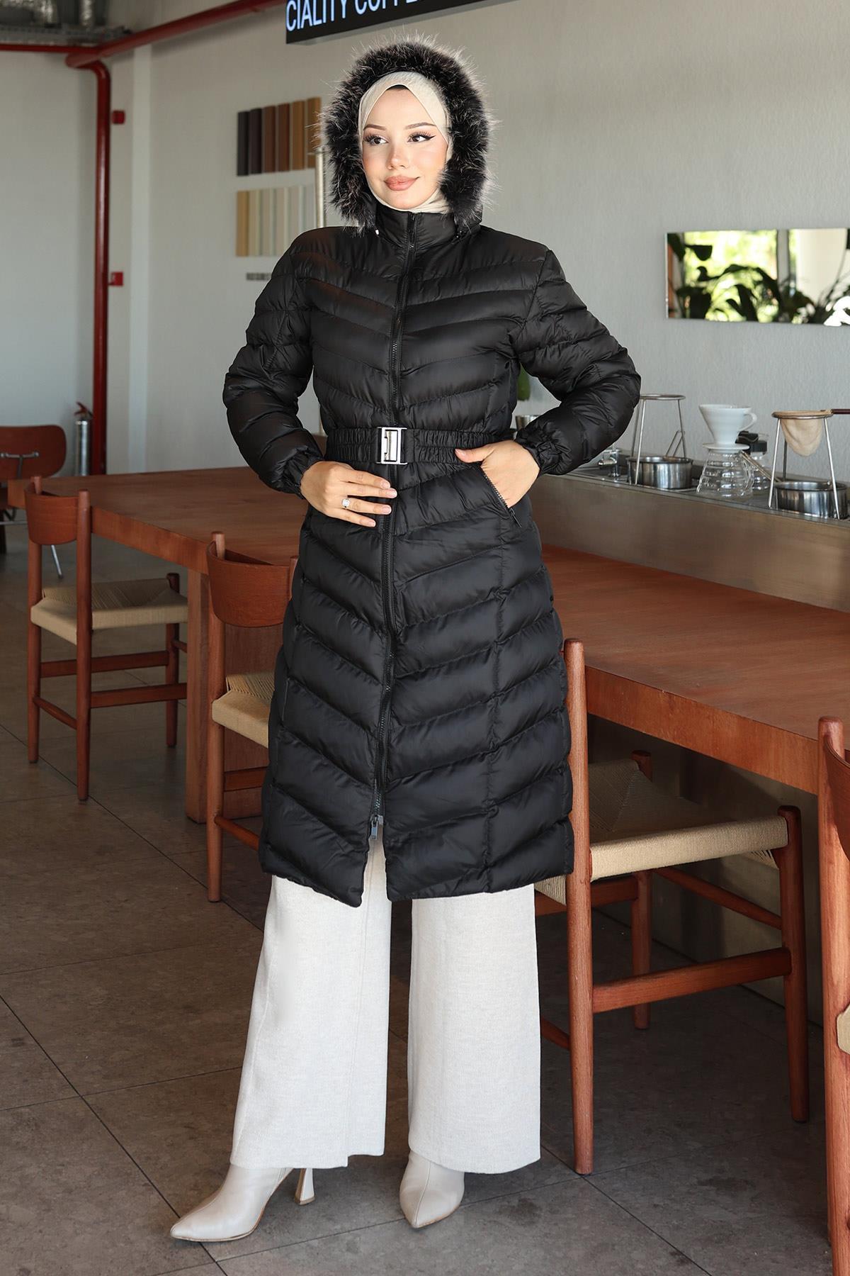 Missvalle  Kapşonlu Şişme Mont Siyah 6155