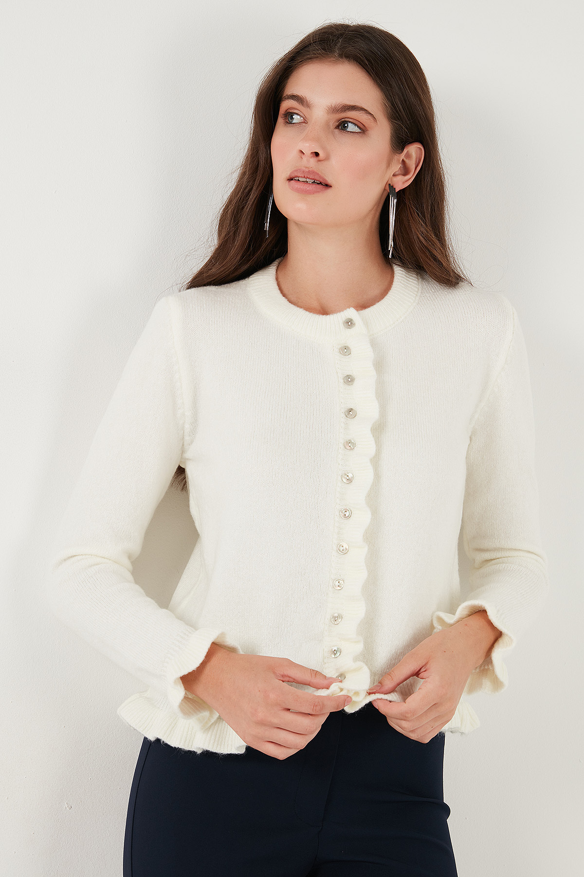 Lela  Premium Pile Detaylı Regular Fit Yuvarlak Yaka Triko Hırka HIRKA 680HI00038 - Görsel 7