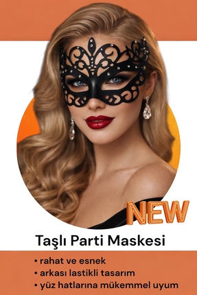Outrock Parti Maske Kadın Yıl Başı Taşlı Maske Siyah Dantel Görünümlü Balo Ko...