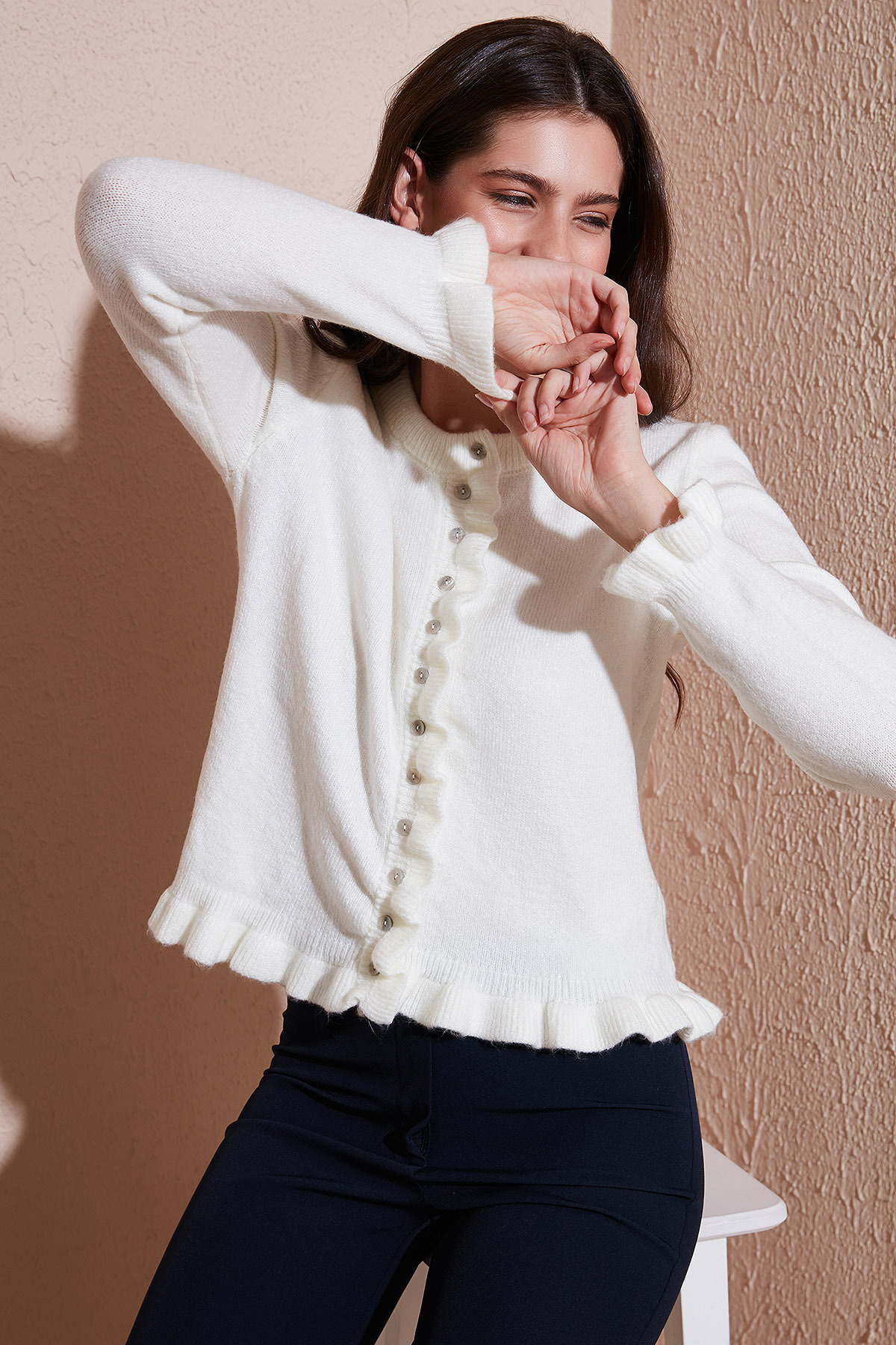 Lela  Premium Pile Detaylı Regular Fit Yuvarlak Yaka Triko Hırka HIRKA 680HI00038 - Görsel 3