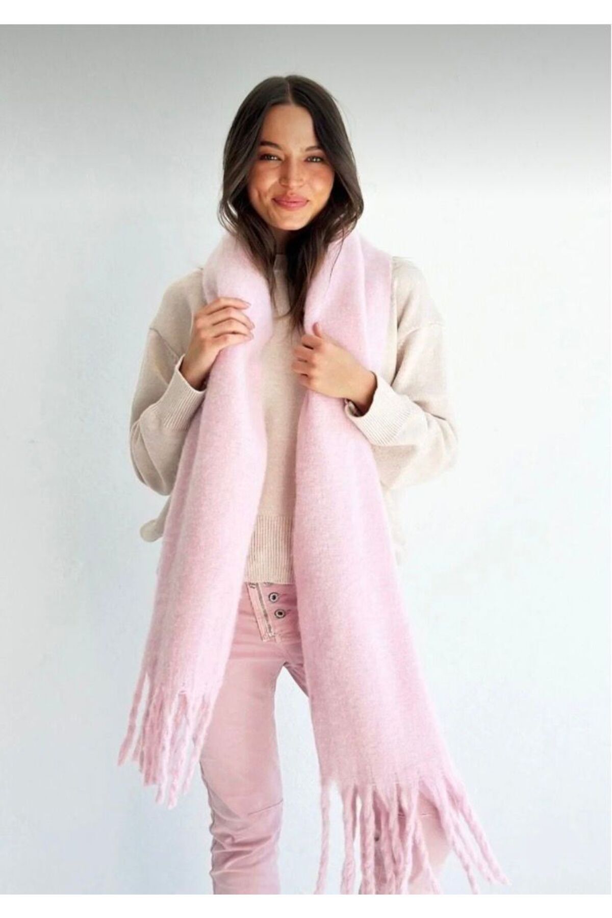 LİNORA Atkı Puffy Pembe Uzun 190cm 50cm görsel 3