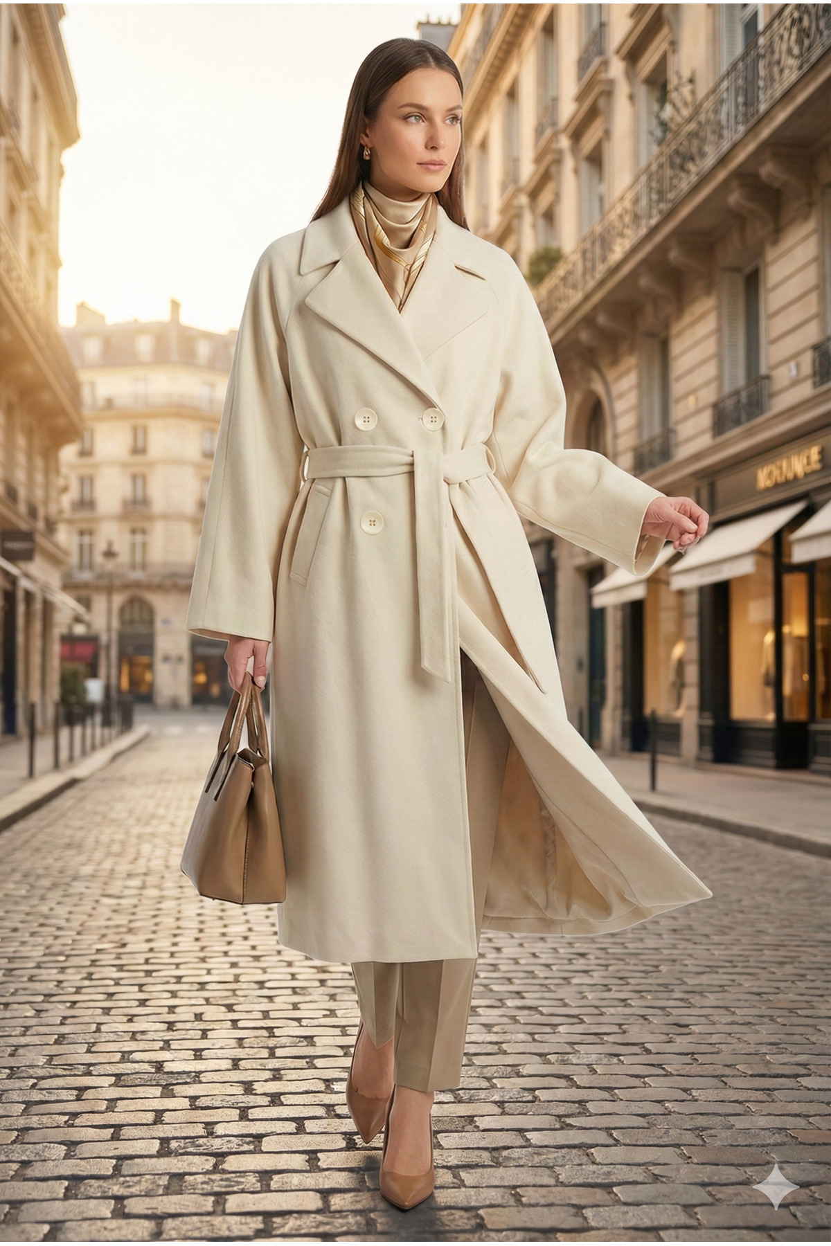 Soydan Güner  Kadın Oversize Kuşaklı Uzun Kaban (Gerçek Bedenden 2 Beden Büyük) A. Bej 2050